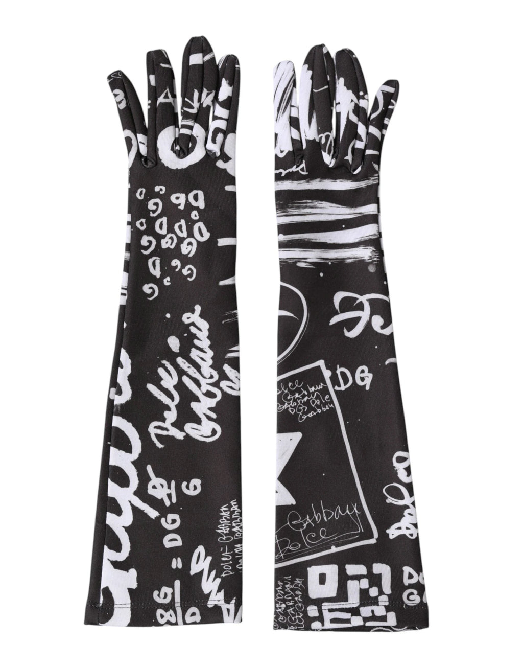 Dolce & Gabbana Black White DG Logo Elbow Length Mitten Gloves by Dolce & Gabbana