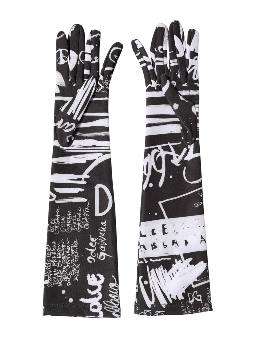 Dolce & Gabbana Black White DG Logo Elbow Length Mitten Gloves by Dolce & Gabbana