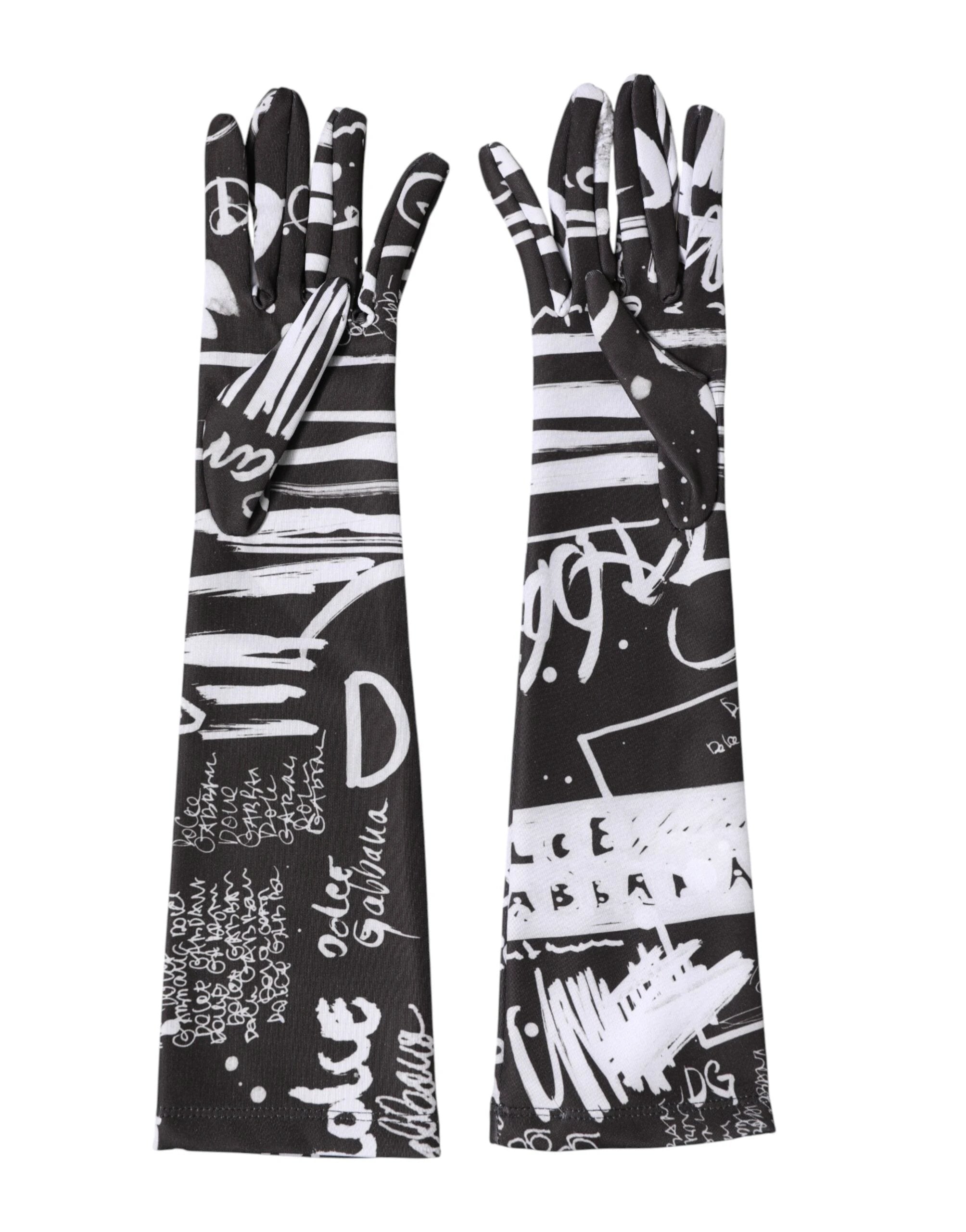 Dolce & Gabbana Black White DG Logo Elbow Length Mitten Gloves by Dolce & Gabbana