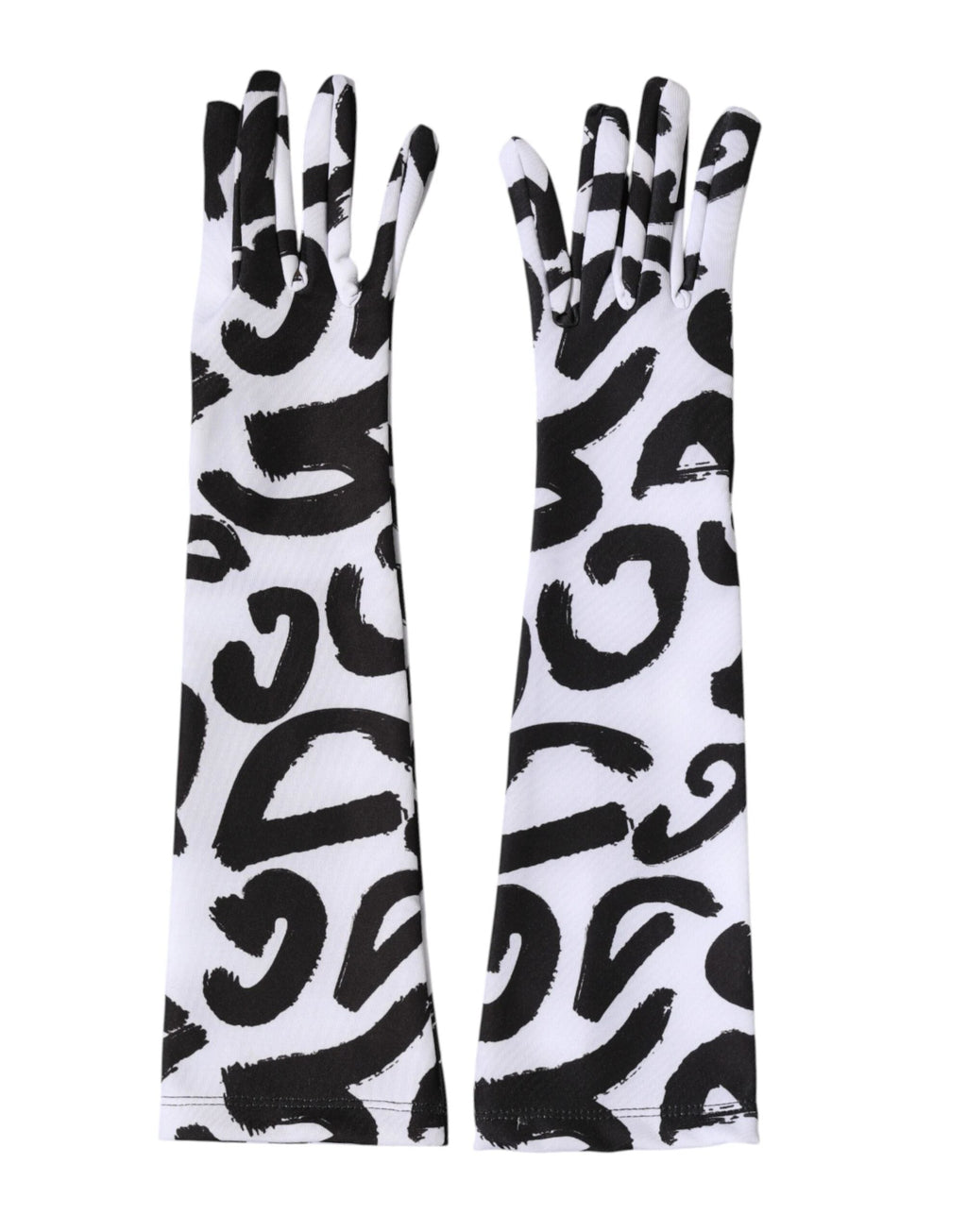 Dolce & Gabbana Black White DG Logo Elbow Length Mitten Gloves by Dolce & Gabbana