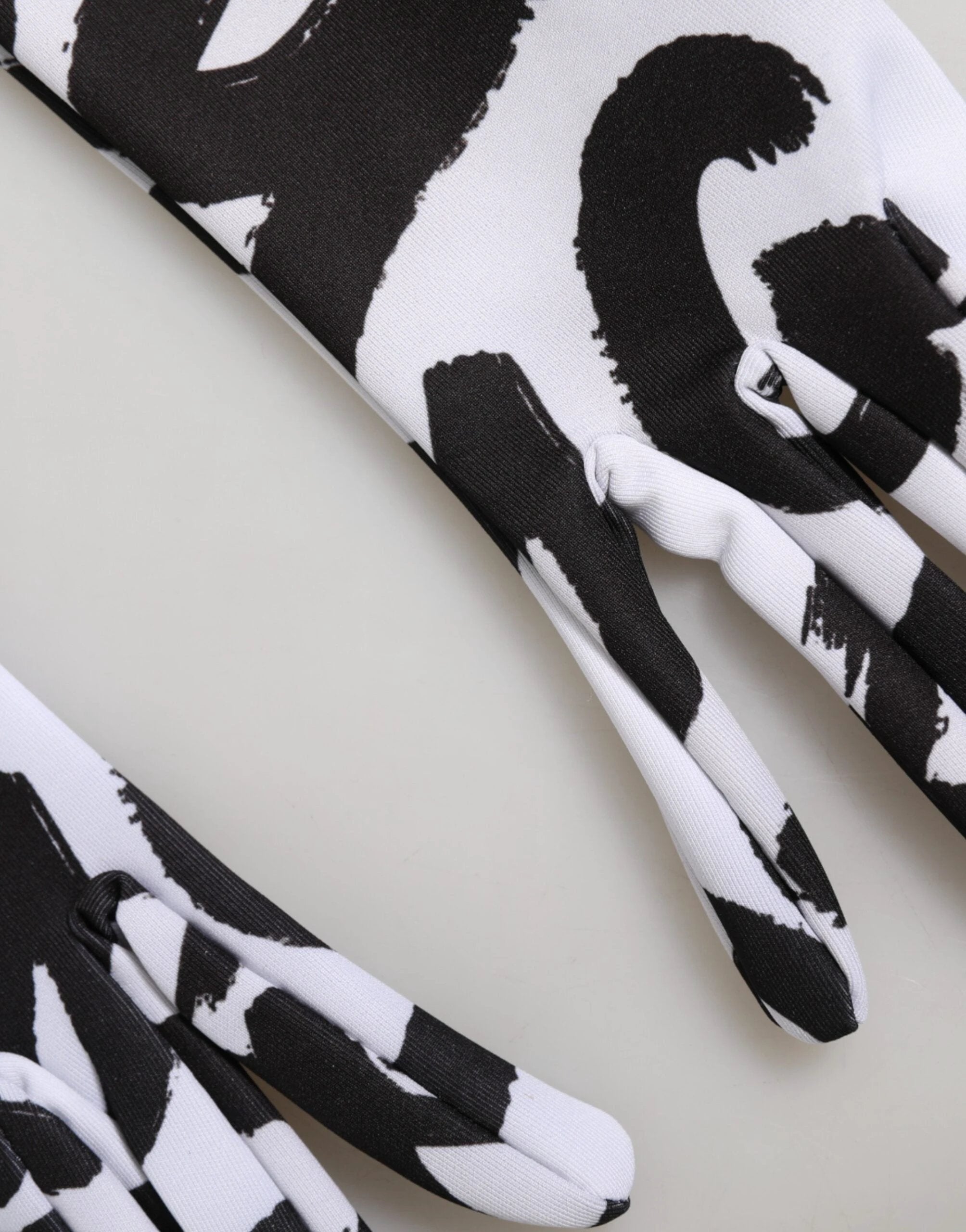 Dolce & Gabbana Black White DG Logo Elbow Length Mitten Gloves by Dolce & Gabbana