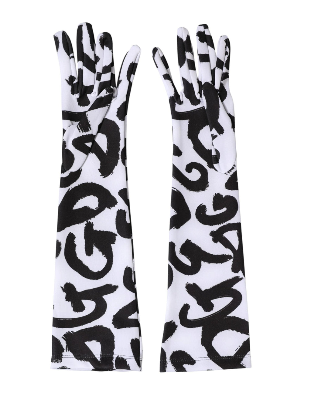 Dolce & Gabbana Black White DG Logo Elbow Length Mitten Gloves by Dolce & Gabbana