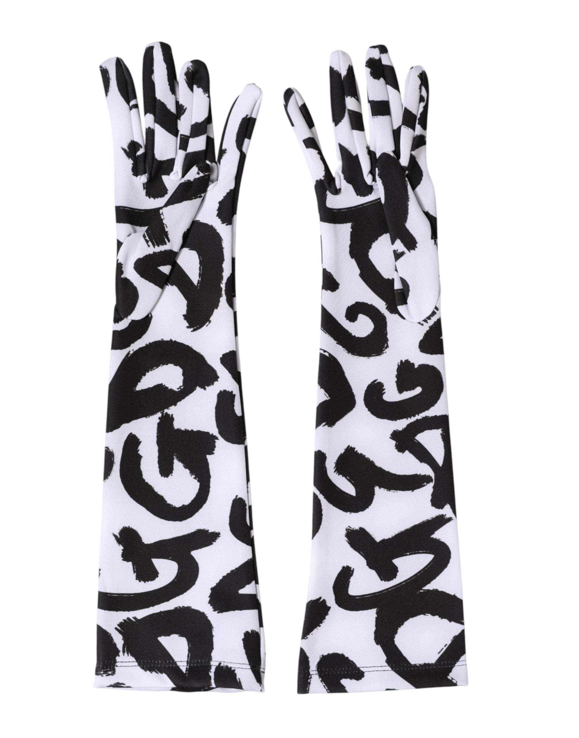Dolce & Gabbana Black White DG Logo Elbow Length Mitten Gloves by Dolce & Gabbana