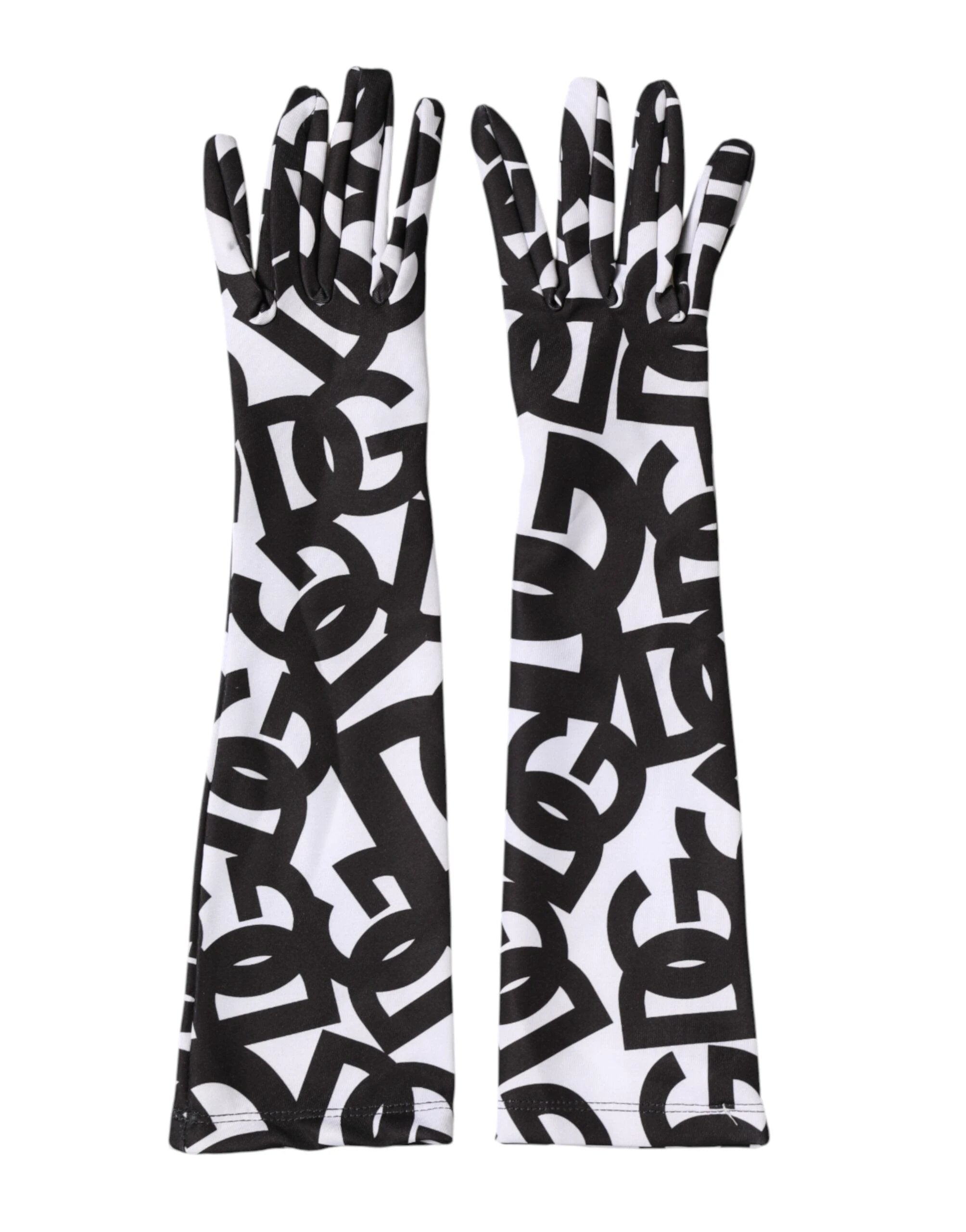 Dolce & Gabbana Black White DG Logo Elbow Length Mitten Gloves by Dolce & Gabbana