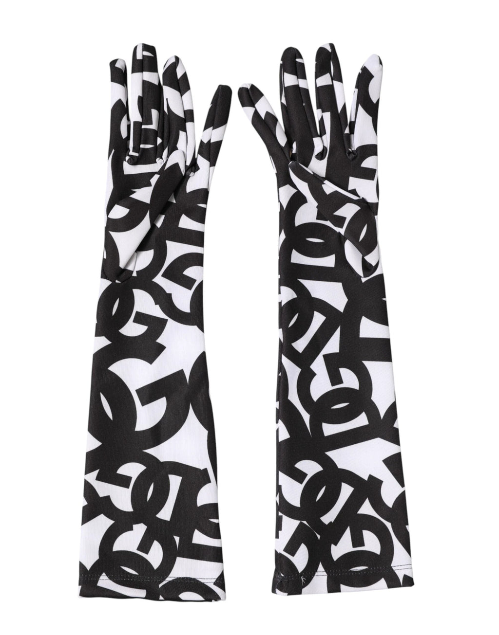 Dolce & Gabbana Black White DG Logo Elbow Length Mitten Gloves by Dolce & Gabbana
