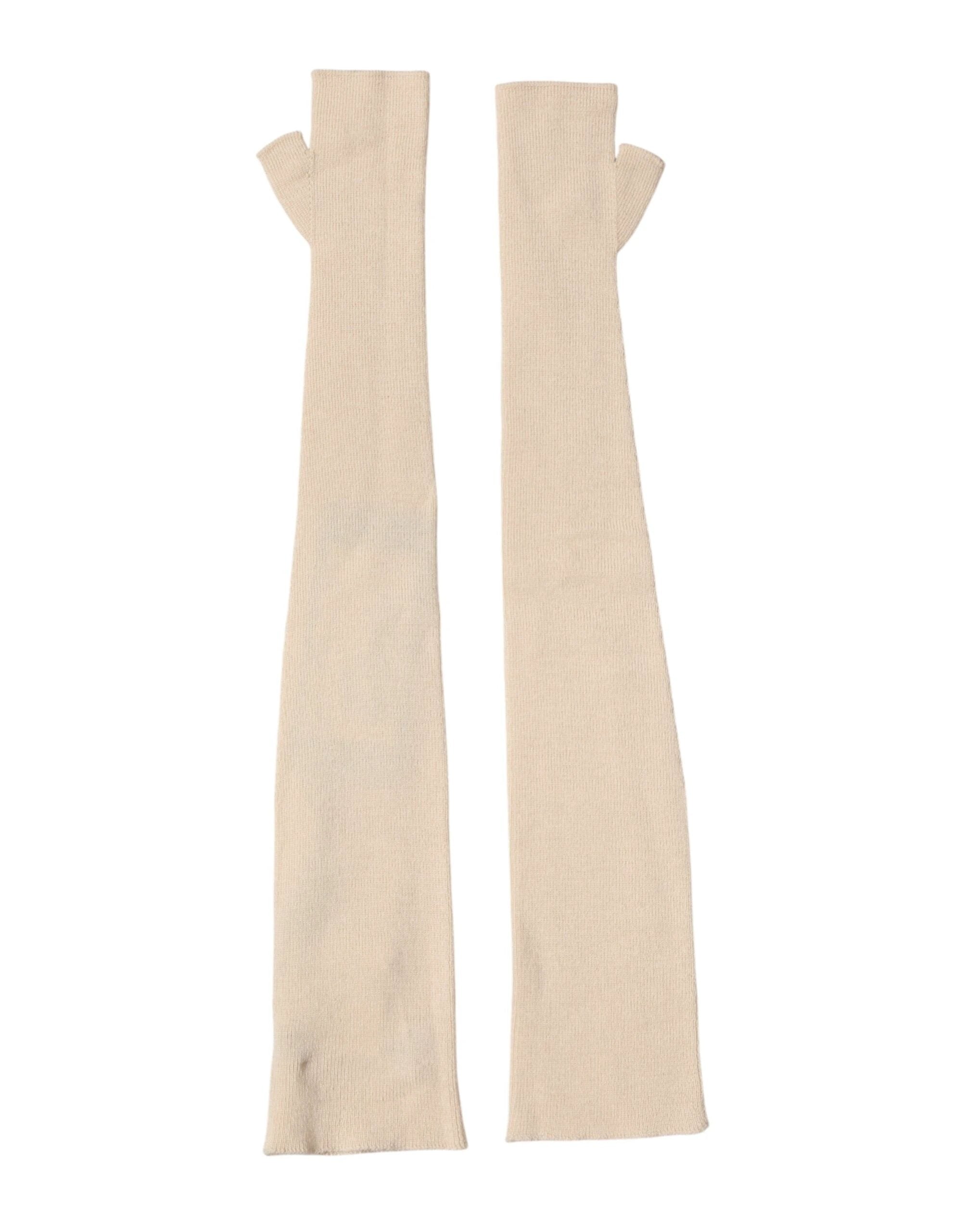 Dolce & Gabbana Beige Wool Fingerless Elbow Length Women Gloves by Dolce & Gabbana