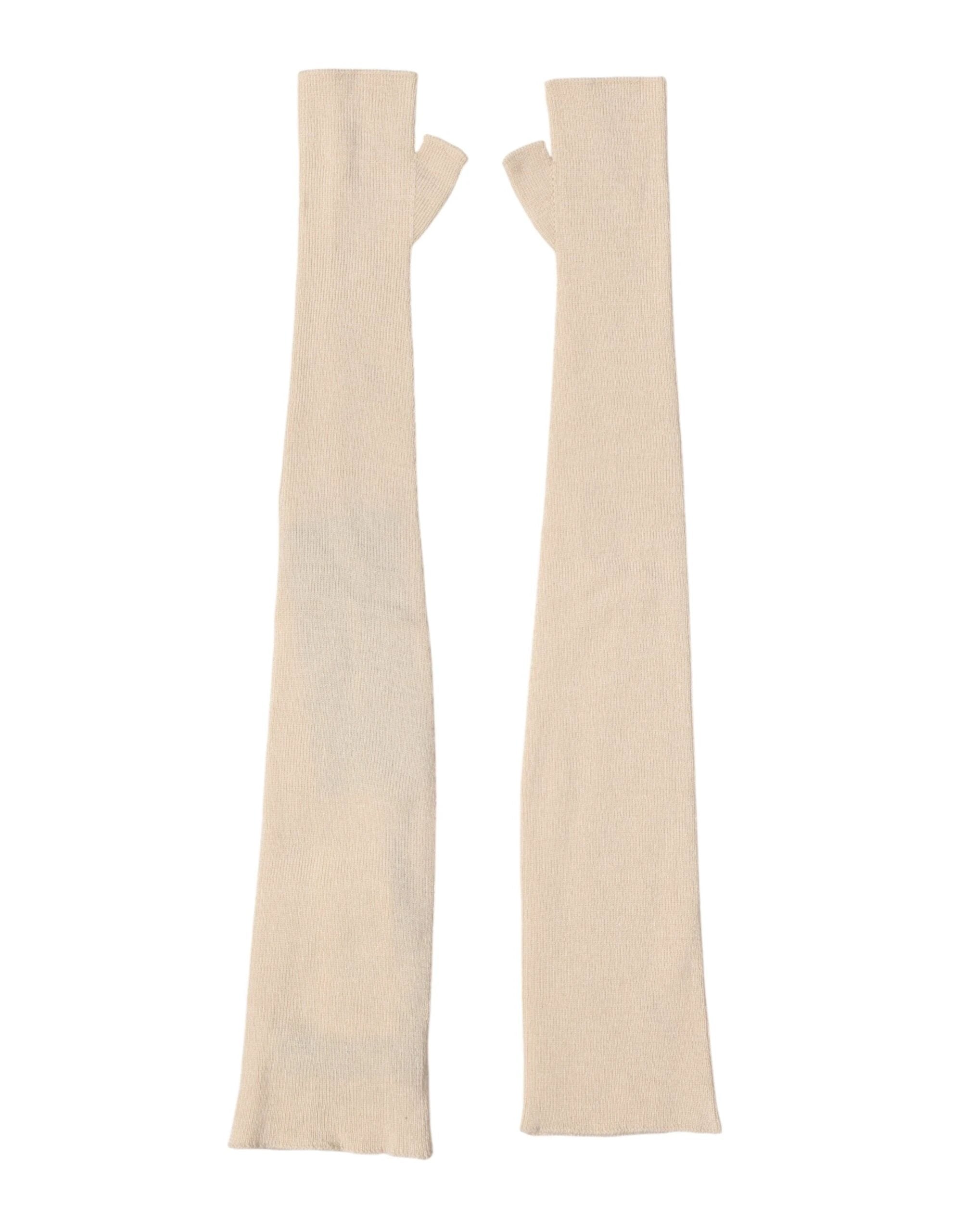 Dolce & Gabbana Beige Wool Fingerless Elbow Length Women Gloves by Dolce & Gabbana