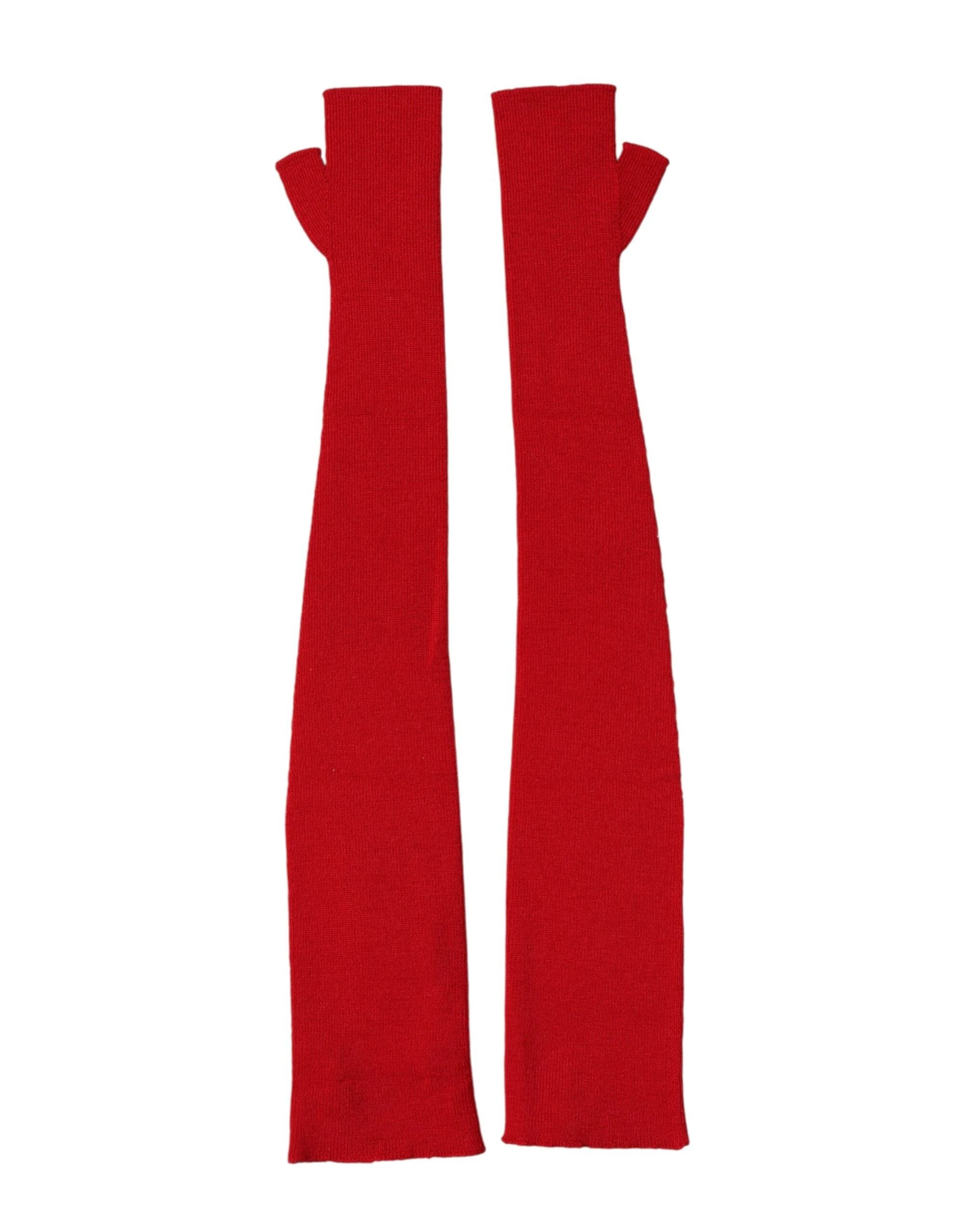 Dolce & Gabbana Red Wool Knitted Fingerless Elbow One Length Gloves by Dolce & Gabbana