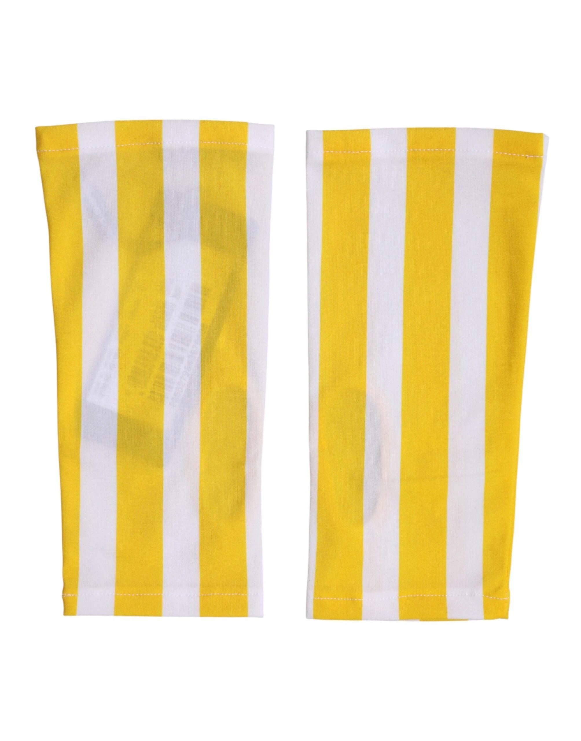 Dolce & Gabbana Yellow White Nylon Fingerless Wrist Length Gloves by Dolce & Gabbana