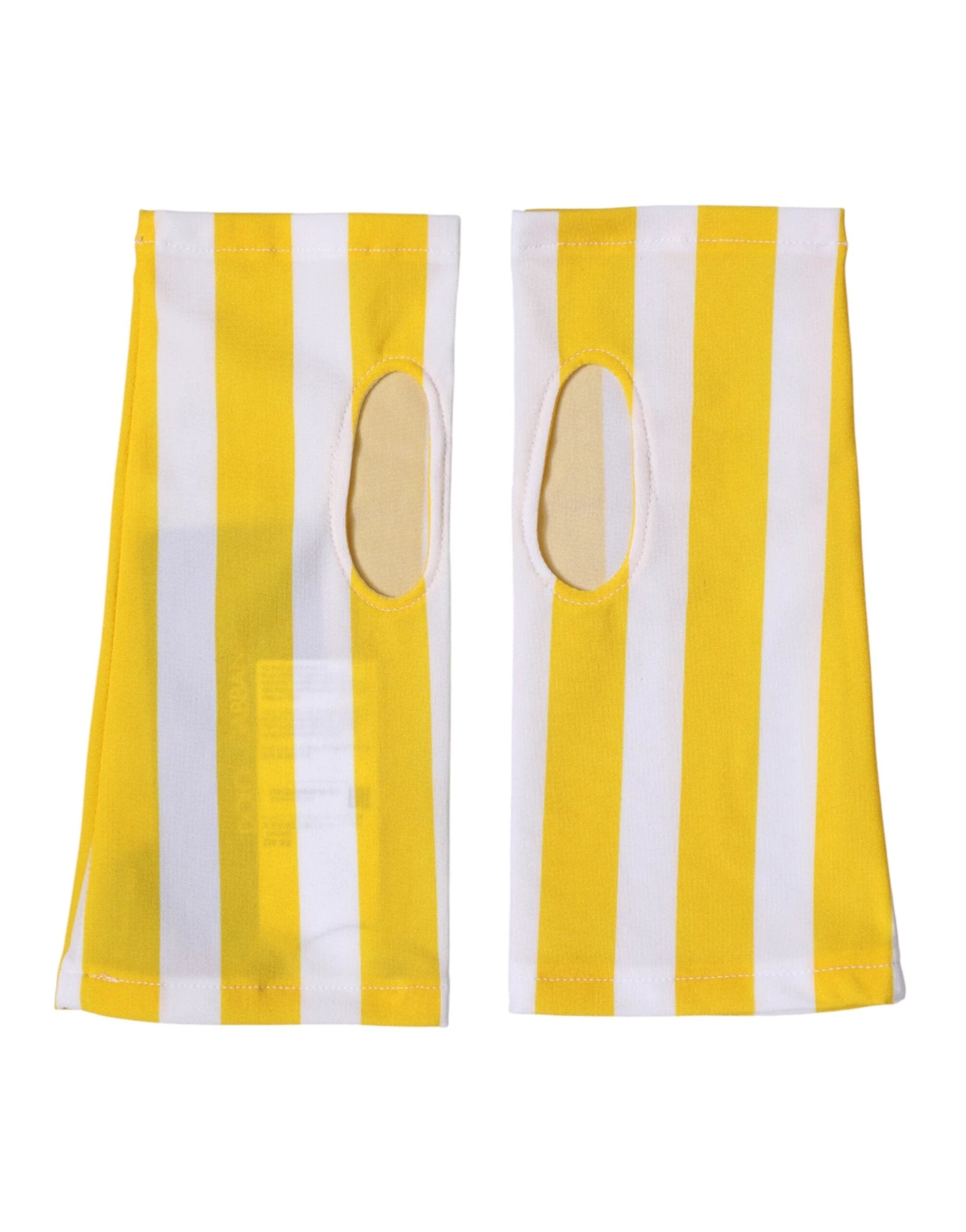 Dolce & Gabbana Yellow White Nylon Fingerless Wrist Length Gloves by Dolce & Gabbana