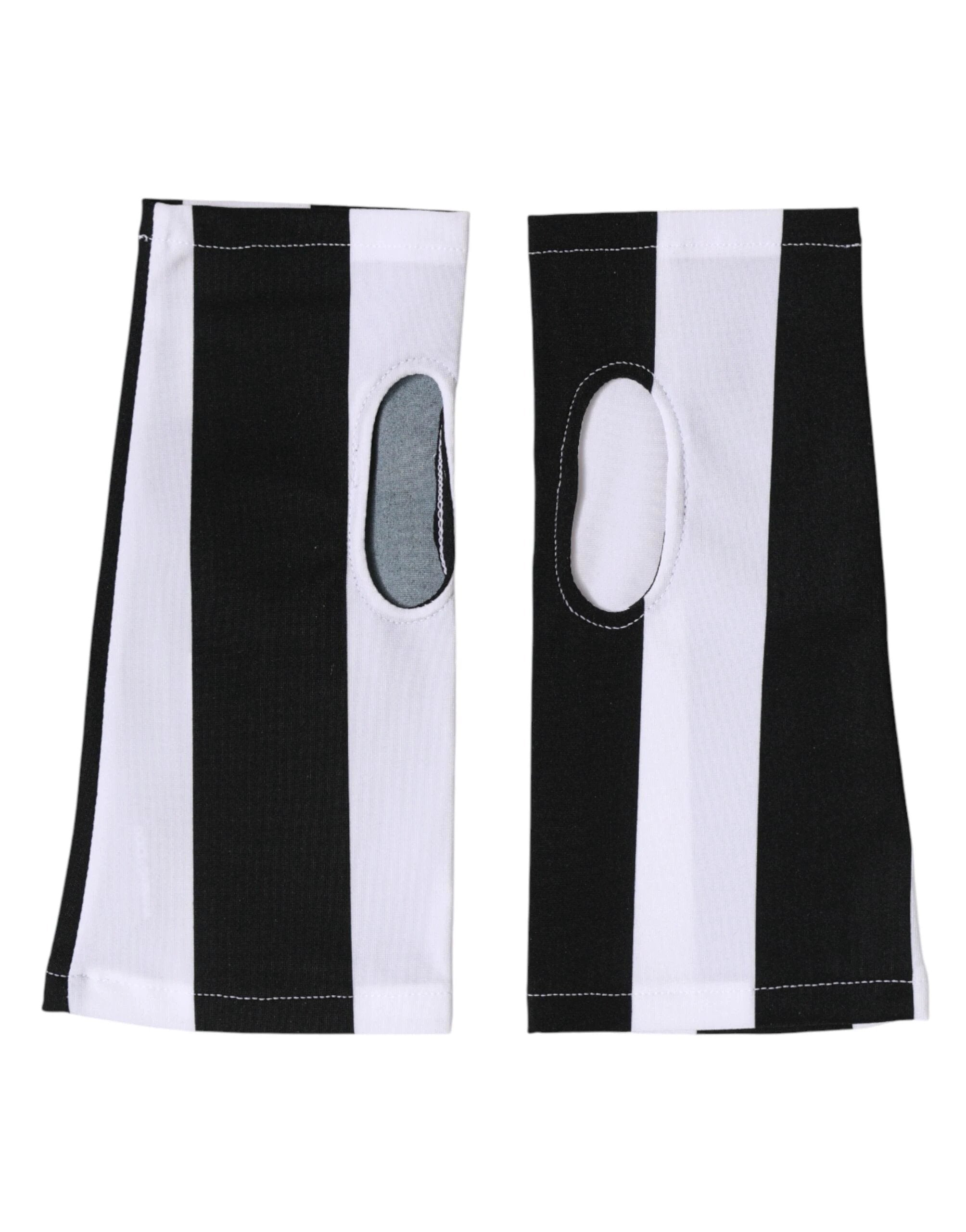 Dolce & Gabbana Black White Nylon Fingerless Wrist Length Gloves by Dolce & Gabbana