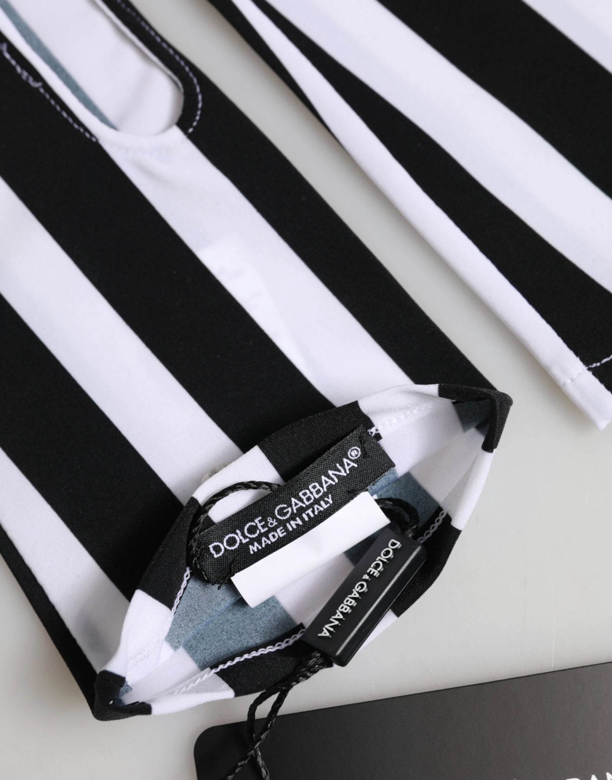 Dolce & Gabbana Black White Nylon Fingerless Wrist Length Gloves by Dolce & Gabbana
