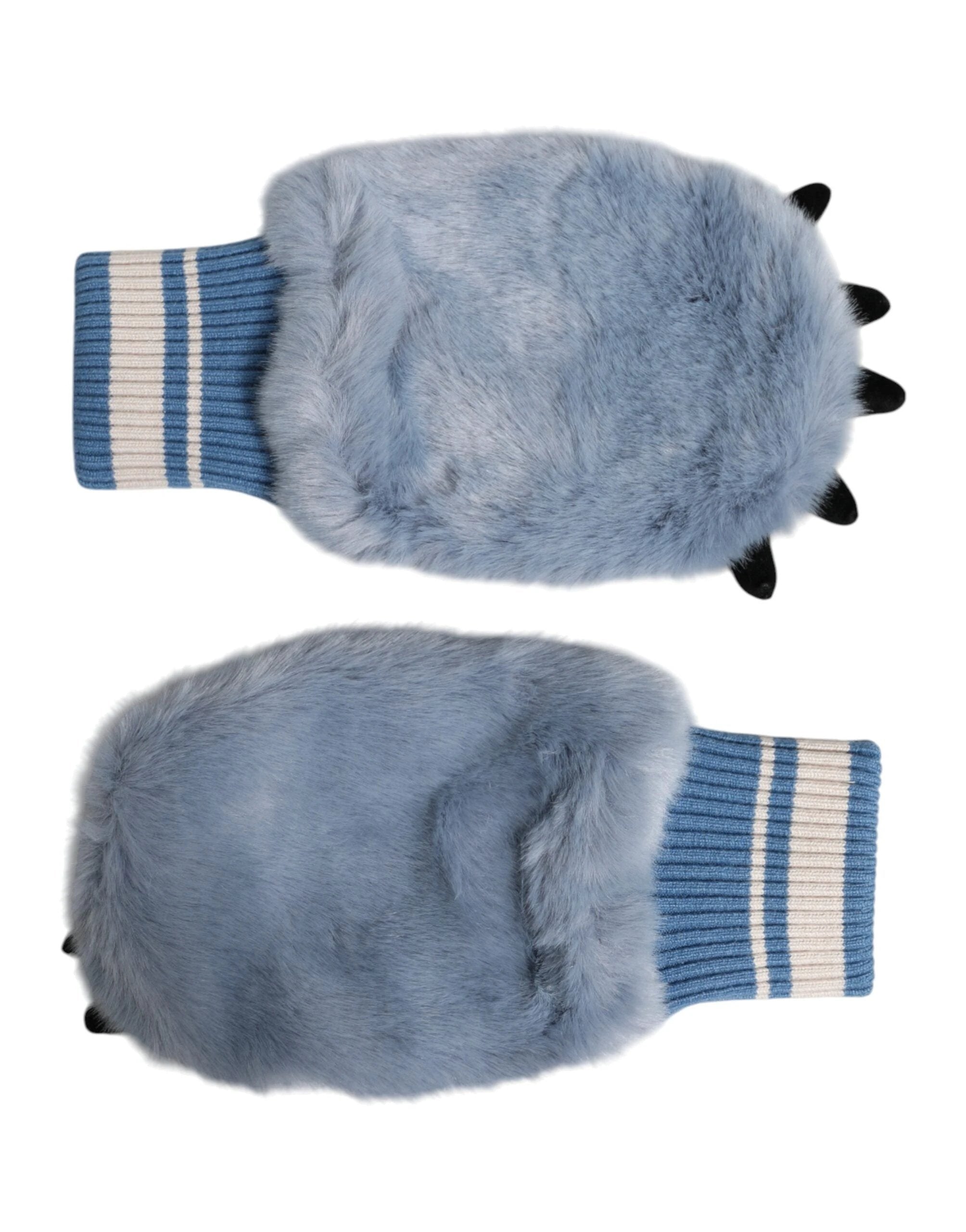 Dolce & Gabbana Blue Acrylic Knitted Fur Wrist Mitten Gloves by Dolce & Gabbana