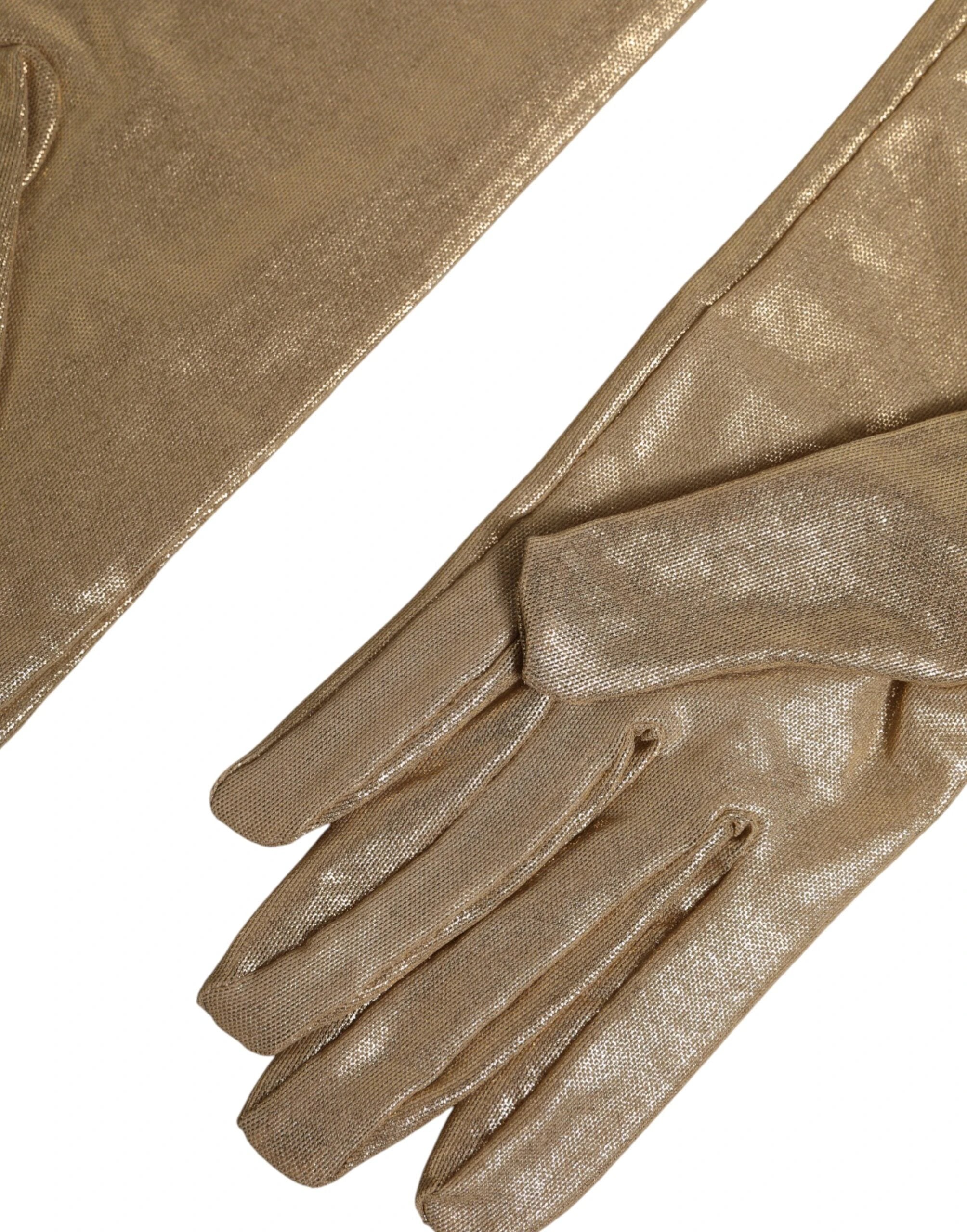 Dolce & Gabbana Beige Nylon Long Elbow Length Mitten Gloves by Dolce & Gabbana