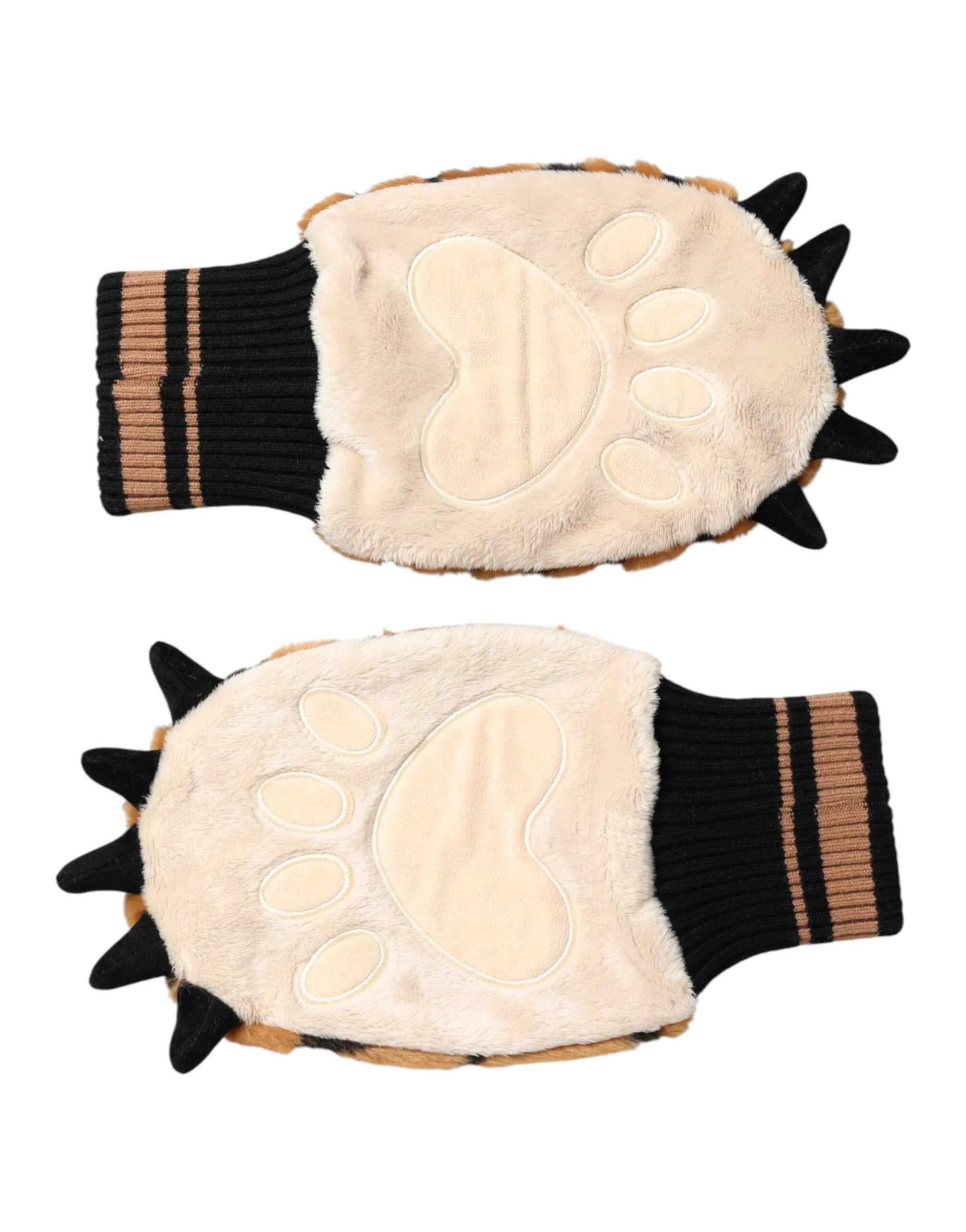 Dolce & Gabbana Brown Tiger Knitted Fur Wrist Mitten One Size Gloves by Dolce & Gabbana
