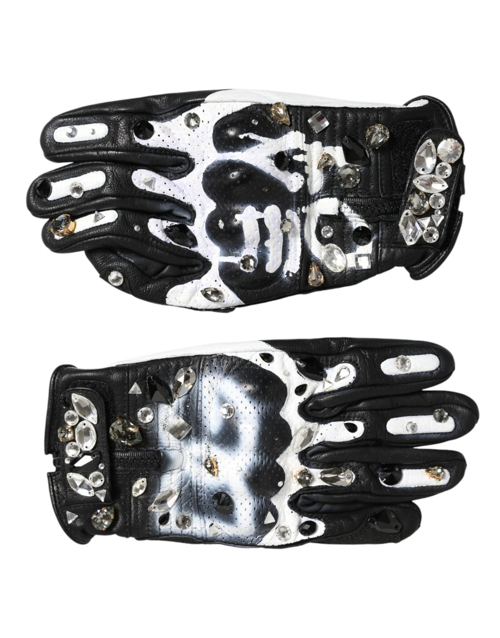 Dolce & Gabbana Gloves Black White Crystal Wrist Length Mitten Gloves by Dolce & Gabbana