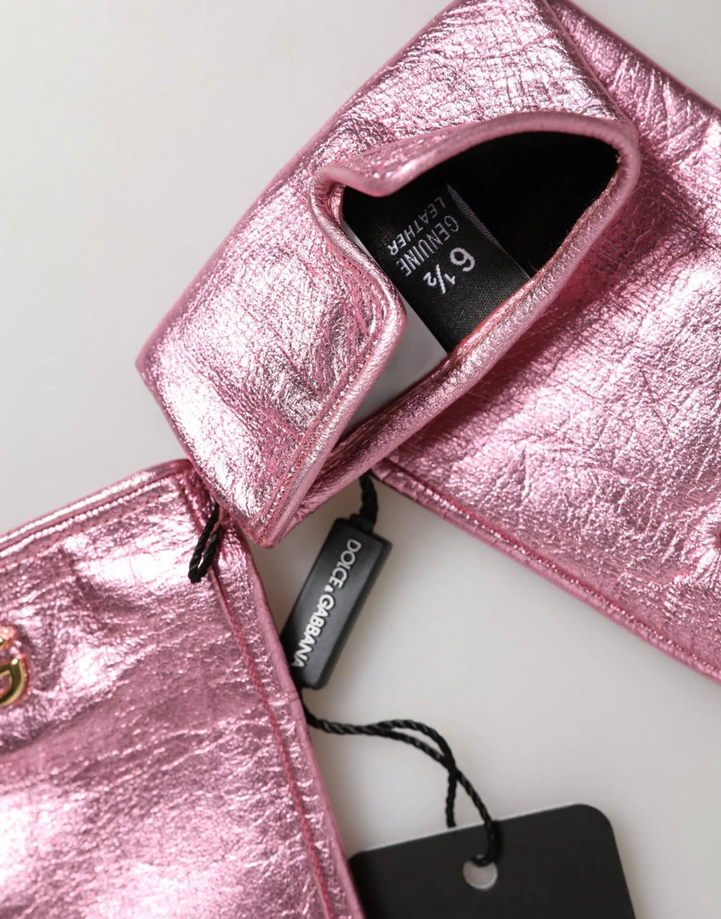 Gants mitaines Dolce &amp; Gabbana en cuir rose avec logo DG, longueur poignet