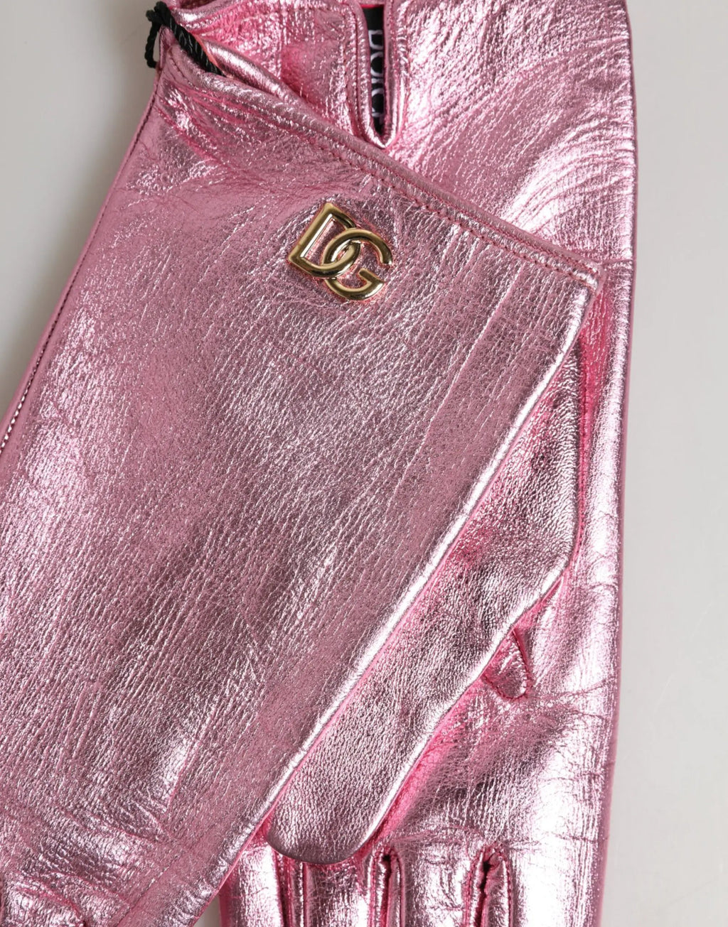 Gants mitaines Dolce &amp; Gabbana en cuir rose avec logo DG, longueur poignet