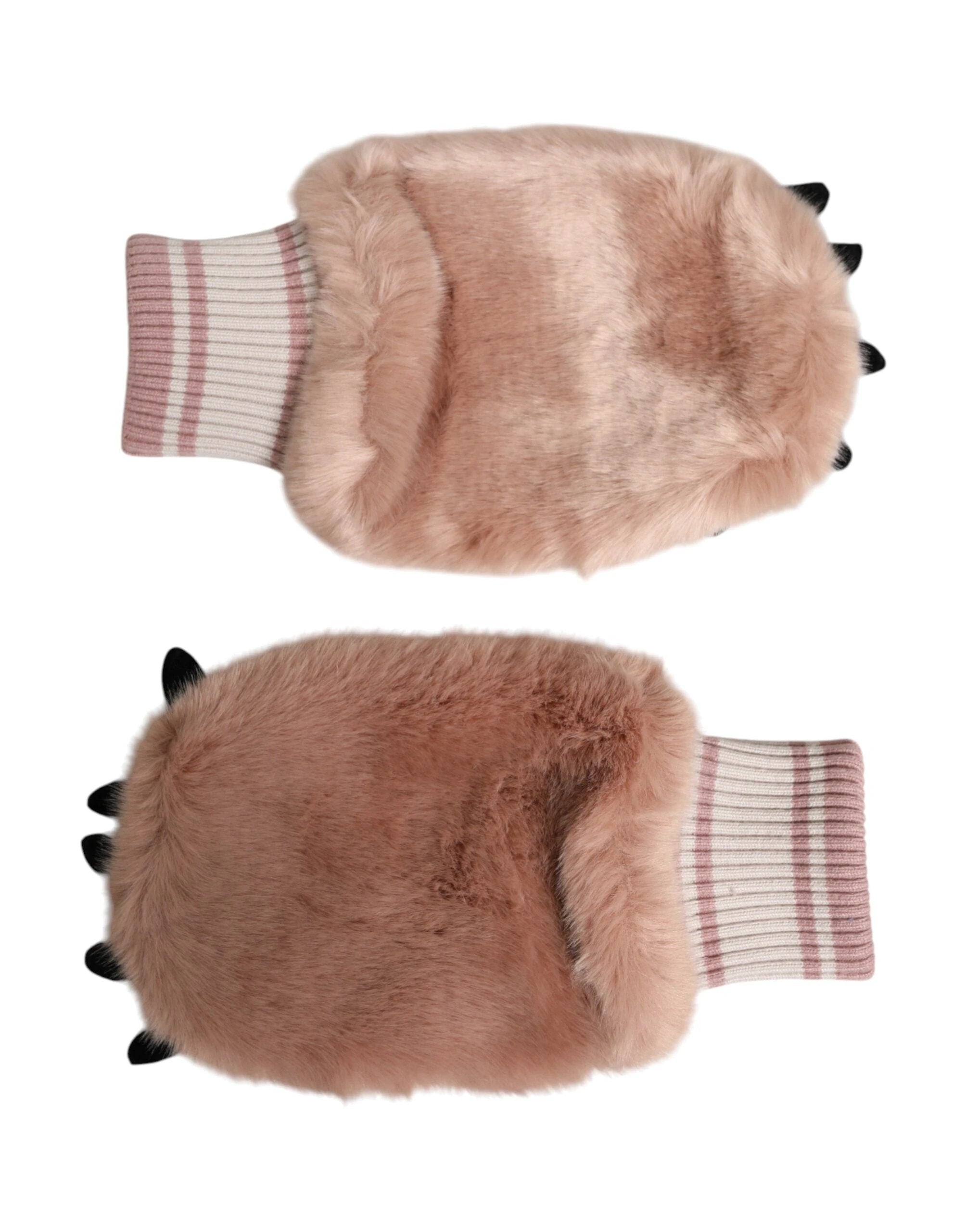 Dolce & Gabbana Brown Acrylic Knitted Fur Wrist Mitten Gloves by Dolce & Gabbana
