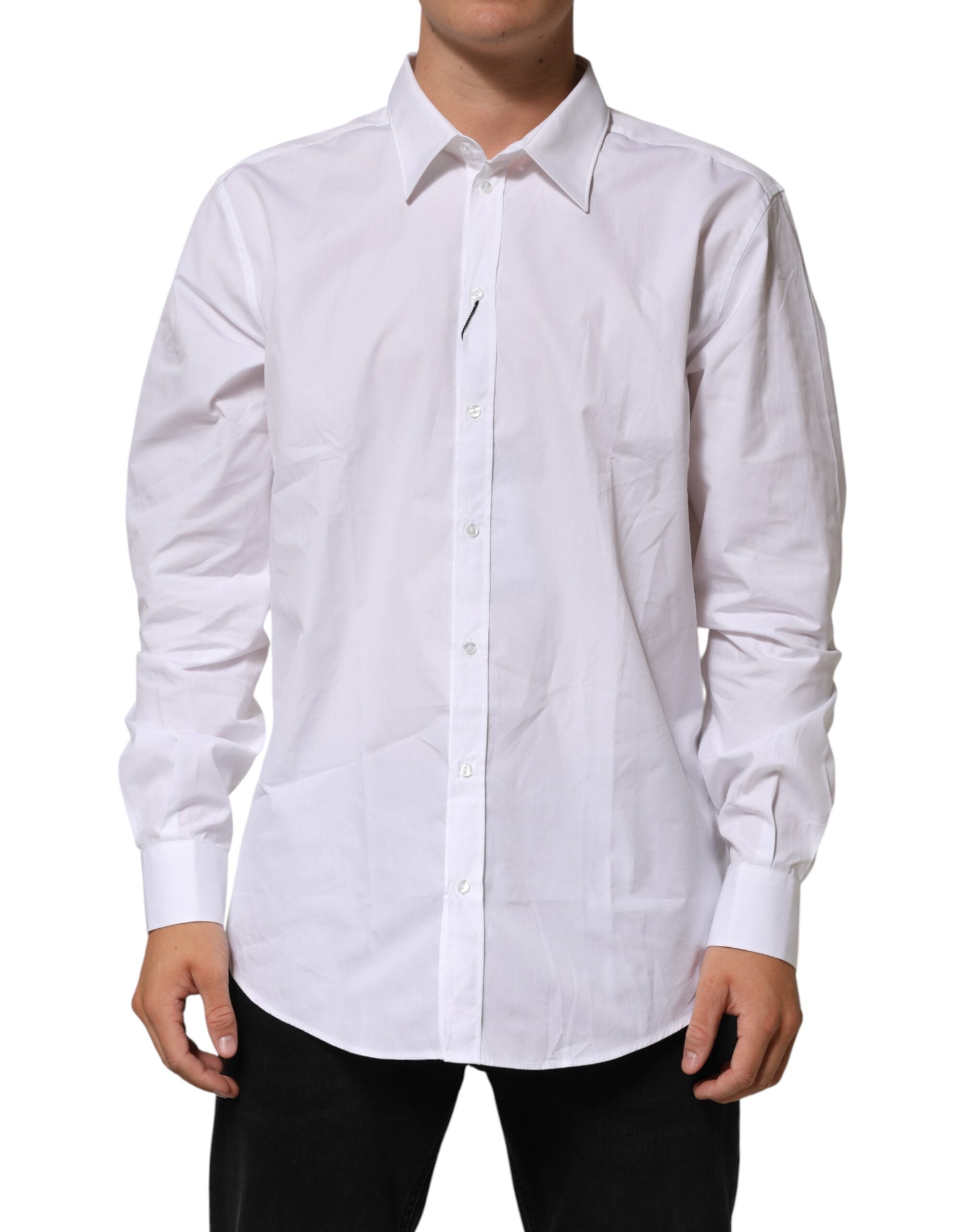 Chemise habillée Dolce &amp; Gabbana blanche en coton à col et manches longues pour homme