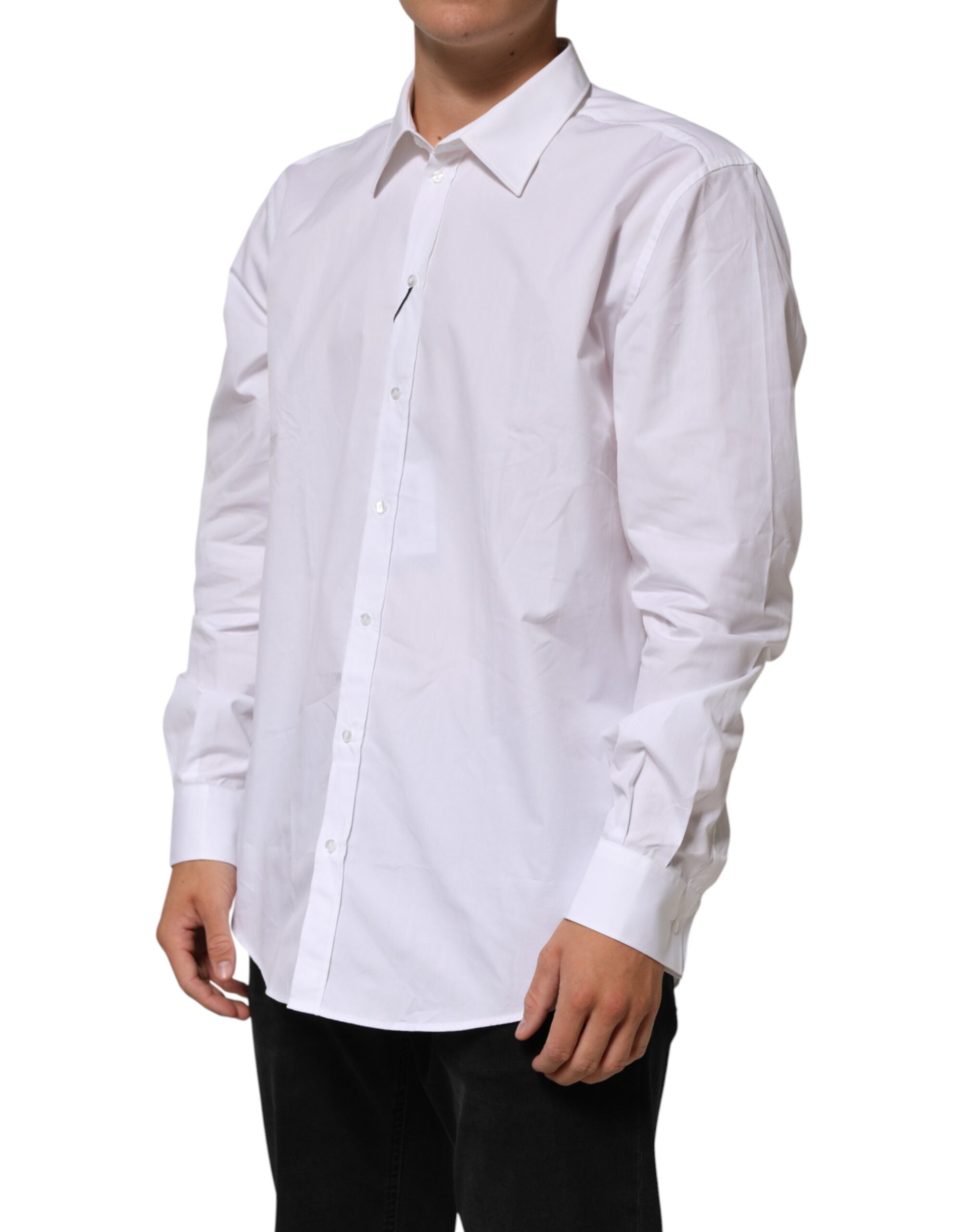 Chemise habillée Dolce &amp; Gabbana blanche en coton à col et manches longues pour homme
