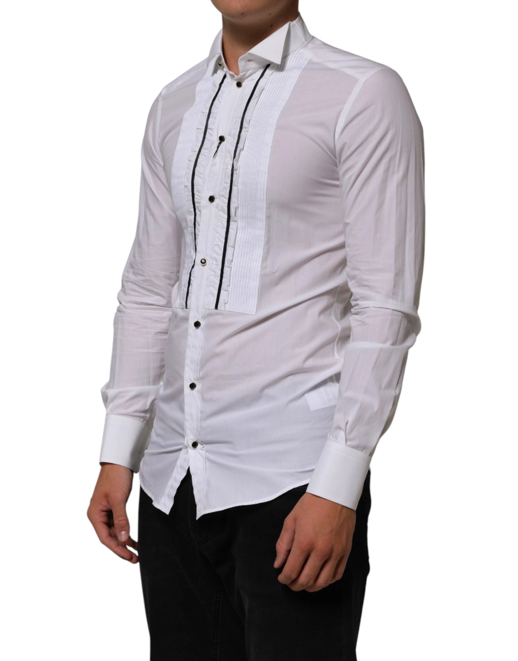 Dolce & Gabbana White Cotton Collared Long Sleeve GOLD Dress Shirt by Dolce & Gabbana