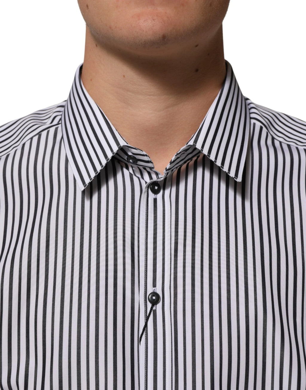 Dolce & Gabbana Black White Stripes Men GOLD Dress Shirt by Dolce & Gabbana