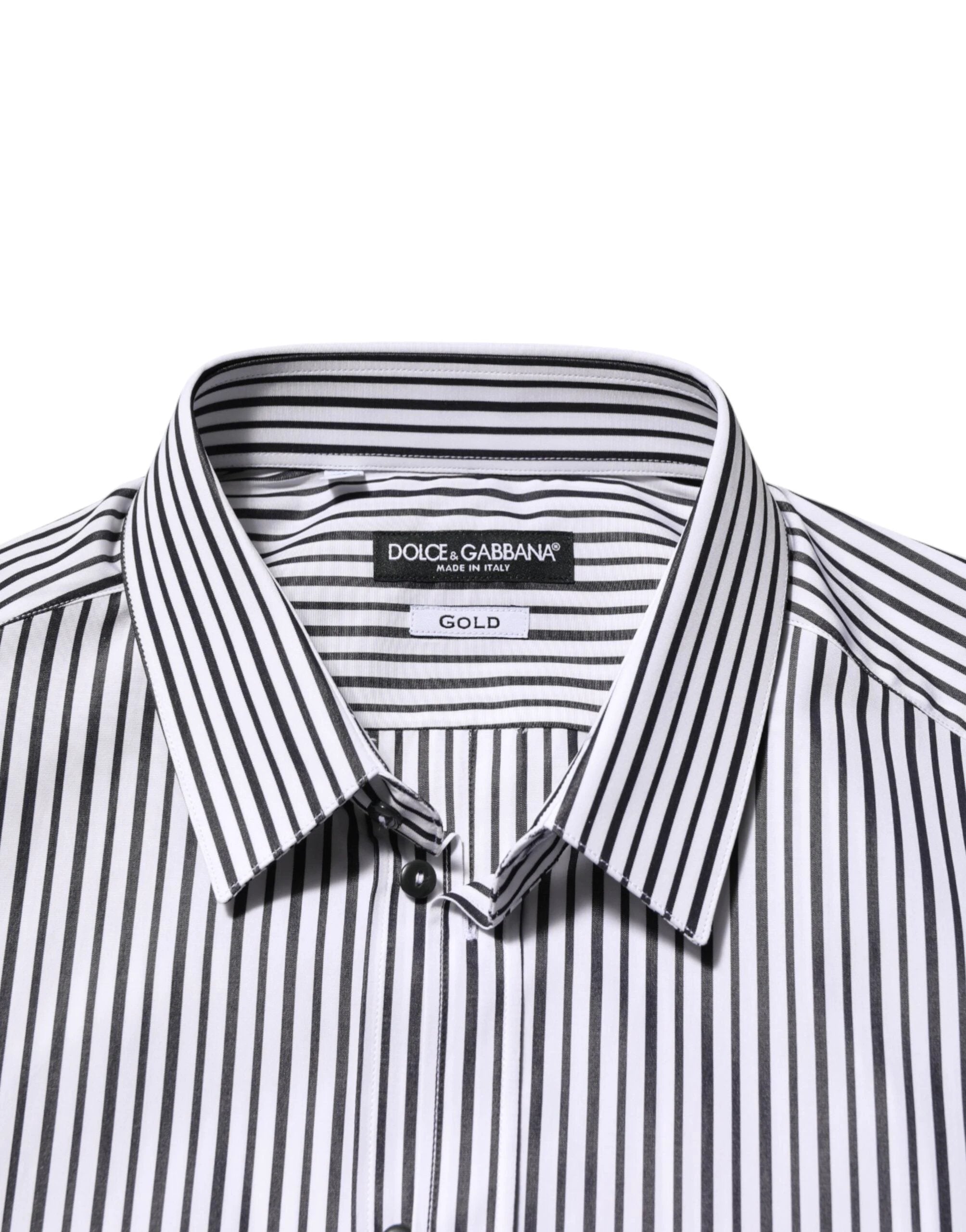Dolce & Gabbana Black White Stripes Men GOLD Dress Shirt by Dolce & Gabbana