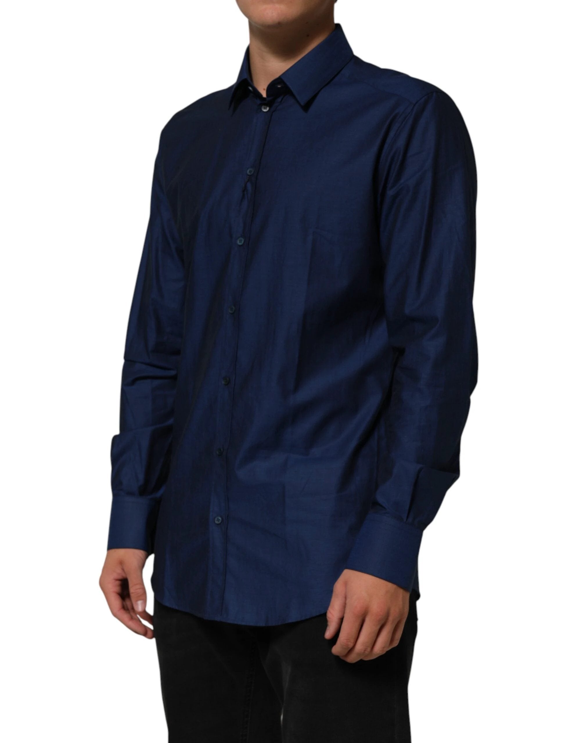 Dolce & Gabbana Blue Cotton Collared Men GOLD Dress Shirt by Dolce & Gabbana