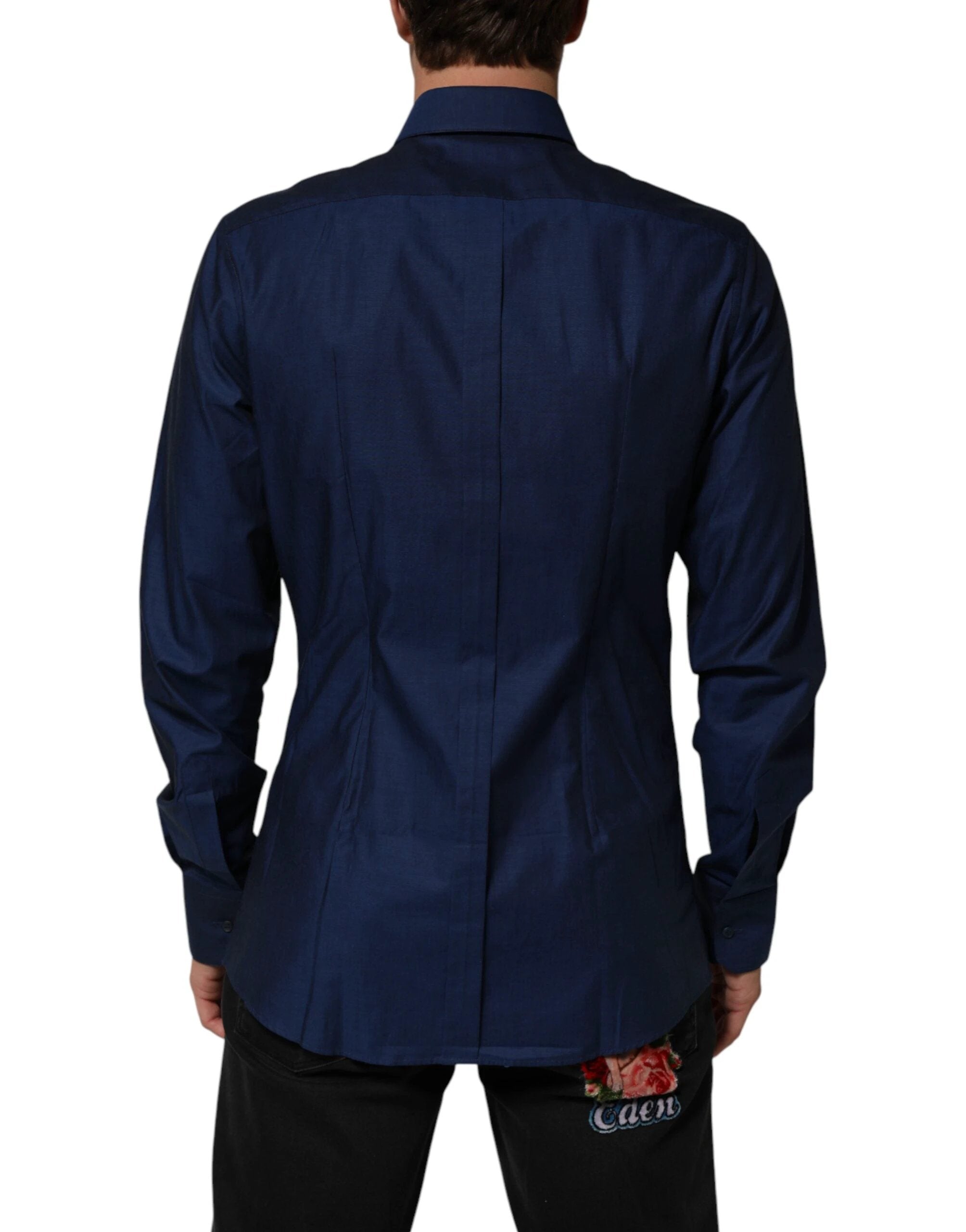 Dolce & Gabbana Blue Cotton Collared Men GOLD Dress Shirt by Dolce & Gabbana