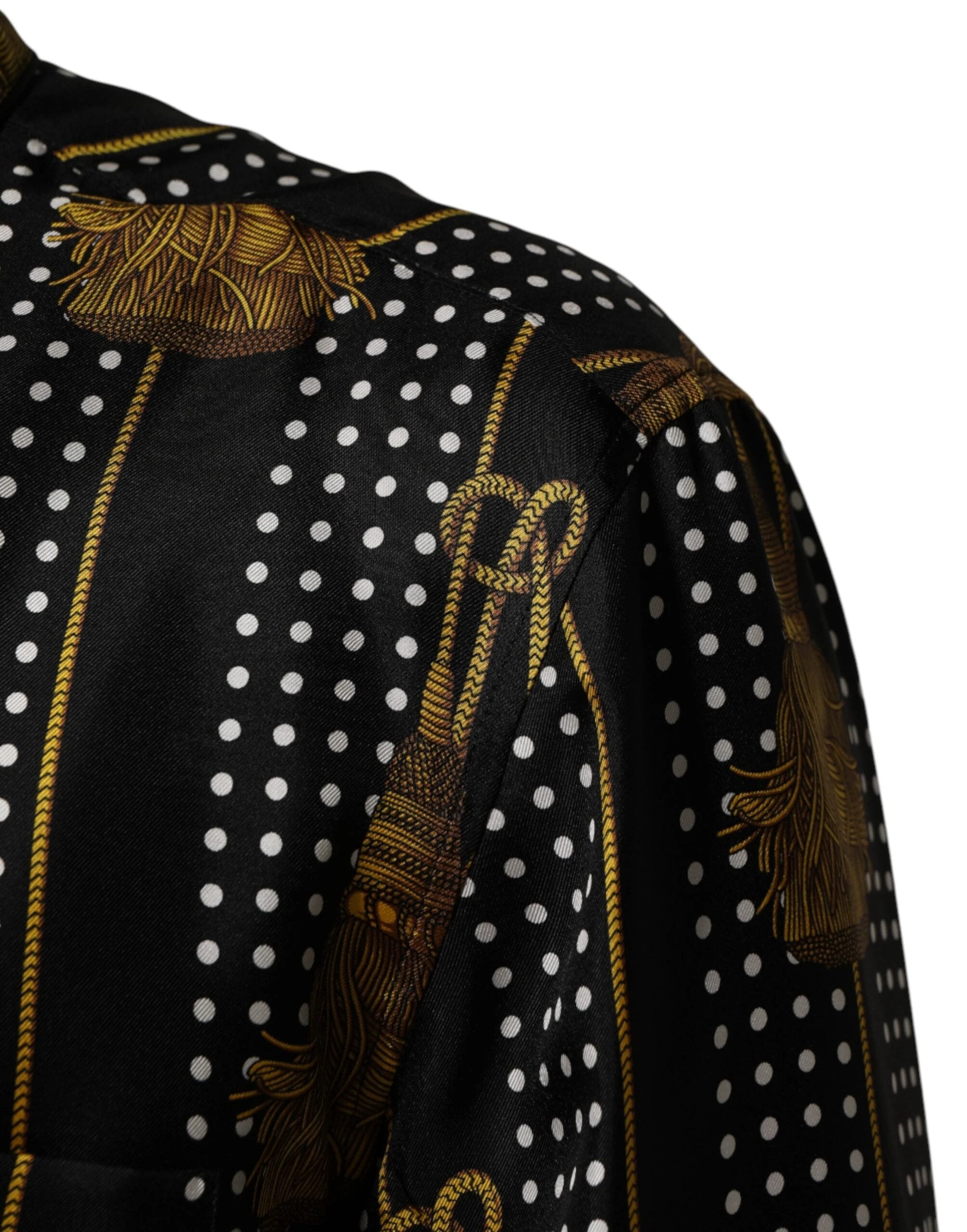 Dolce & Gabbana Black Dotted Tassel Silk Button Down Shirt by Dolce & Gabbana