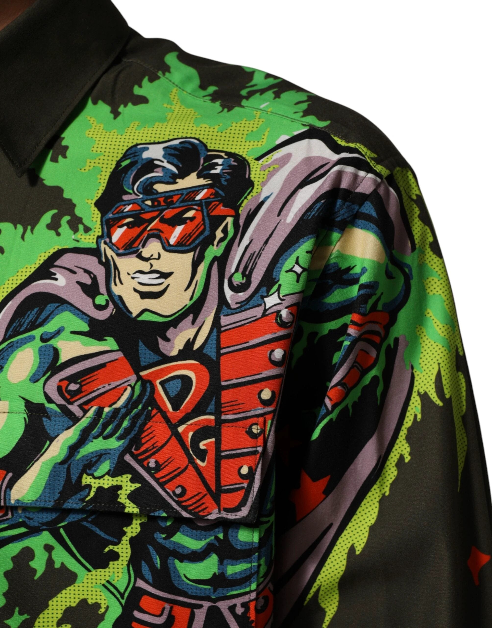 Dolce & Gabbana Brown Superhero Print Button Down Shirt by Dolce & Gabbana
