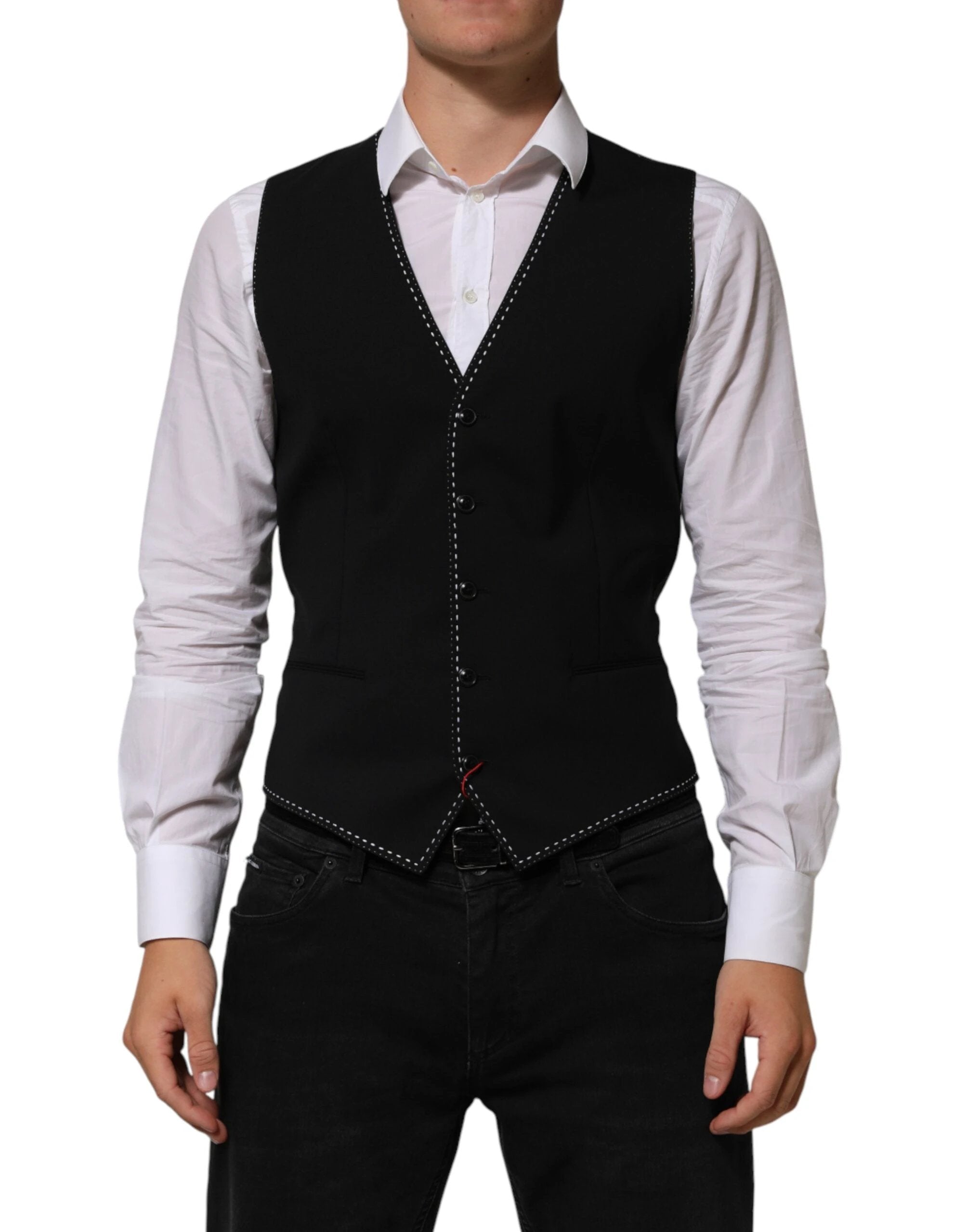 Dolce & Gabbana Black Wool Dress Formal Men Waistcoat Vest by Dolce & Gabbana