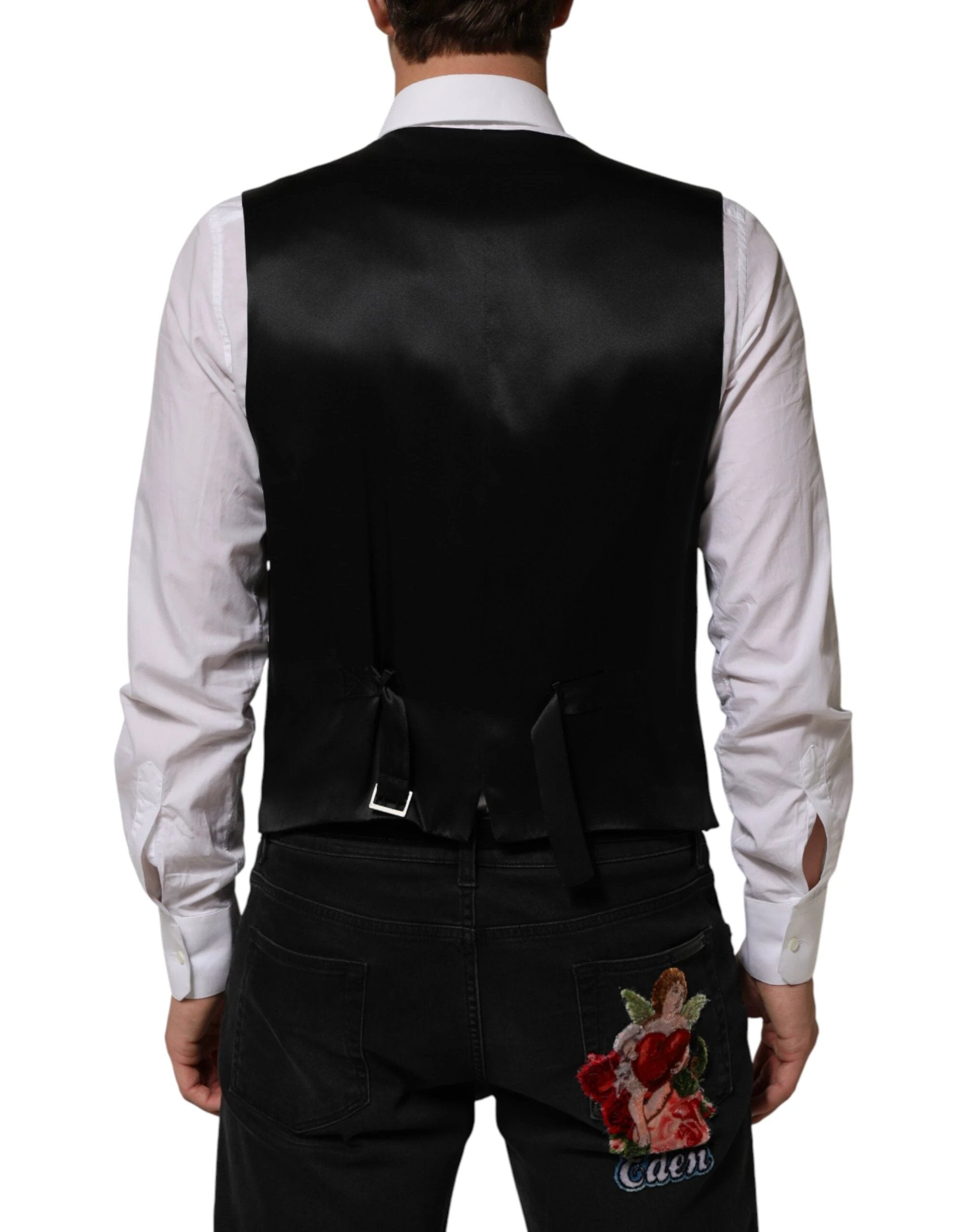 Dolce & Gabbana Black Stripes Wool Dress Men Waistcoat Vest by Dolce & Gabbana