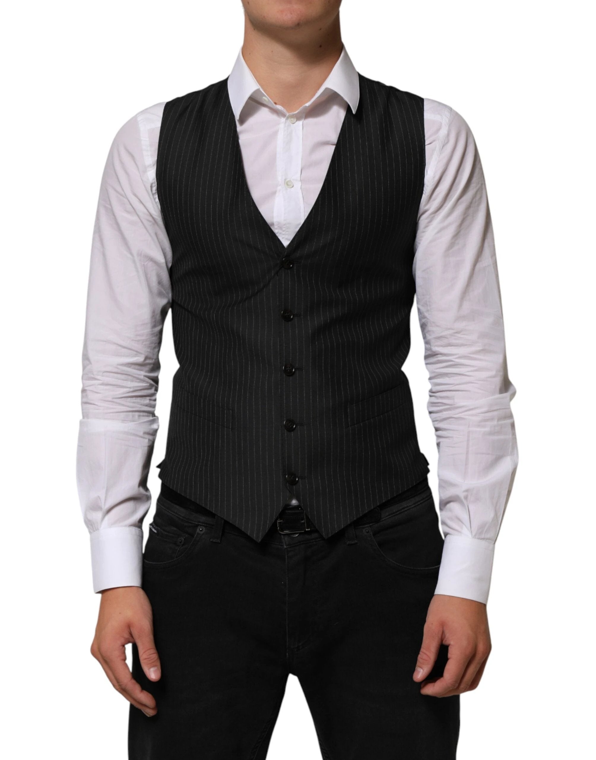 Dolce & Gabbana Black Wool Men Dress Formal Waistcoat Vest by Dolce & Gabbana
