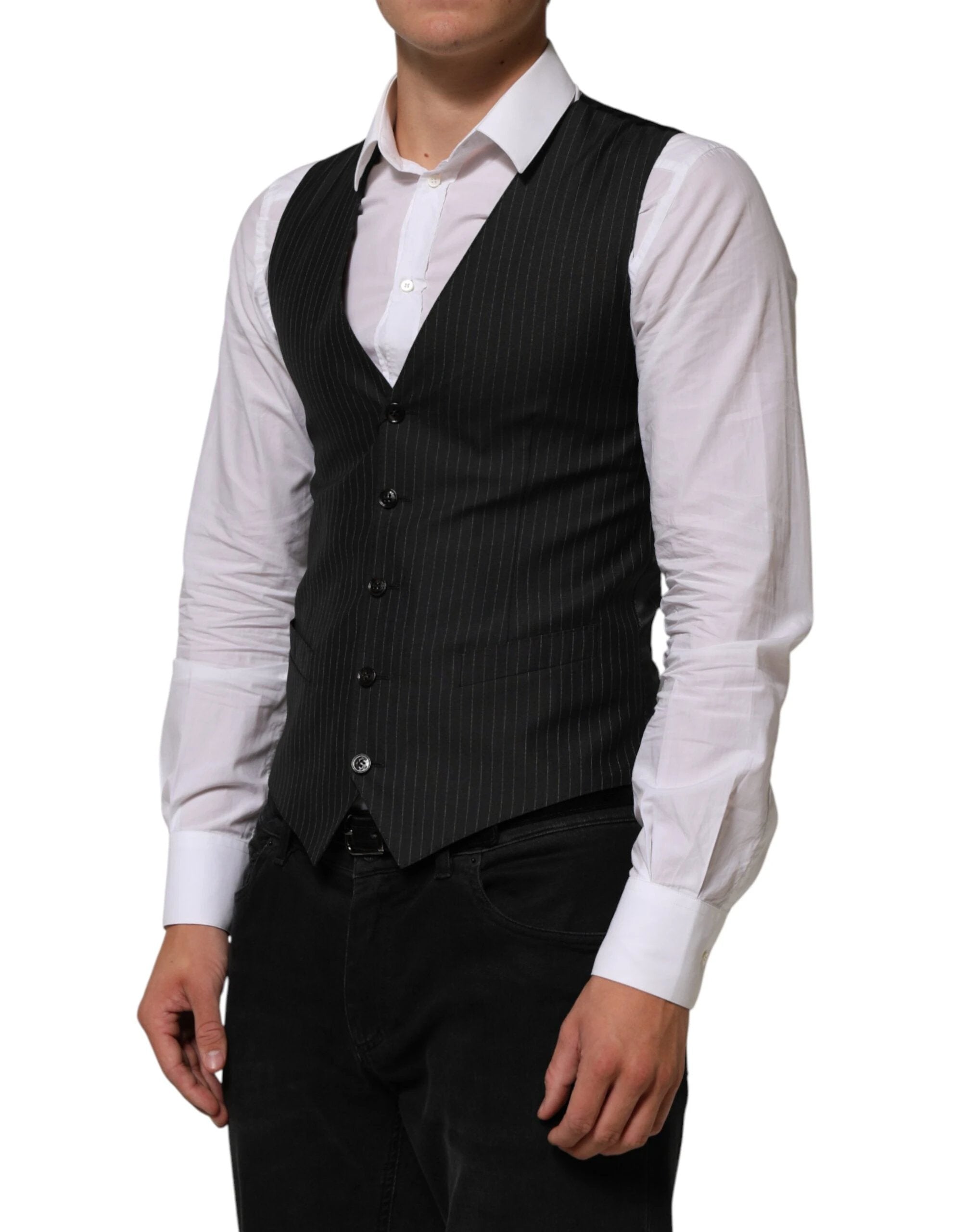 Dolce & Gabbana Black Wool Men Dress Formal Waistcoat Vest by Dolce & Gabbana