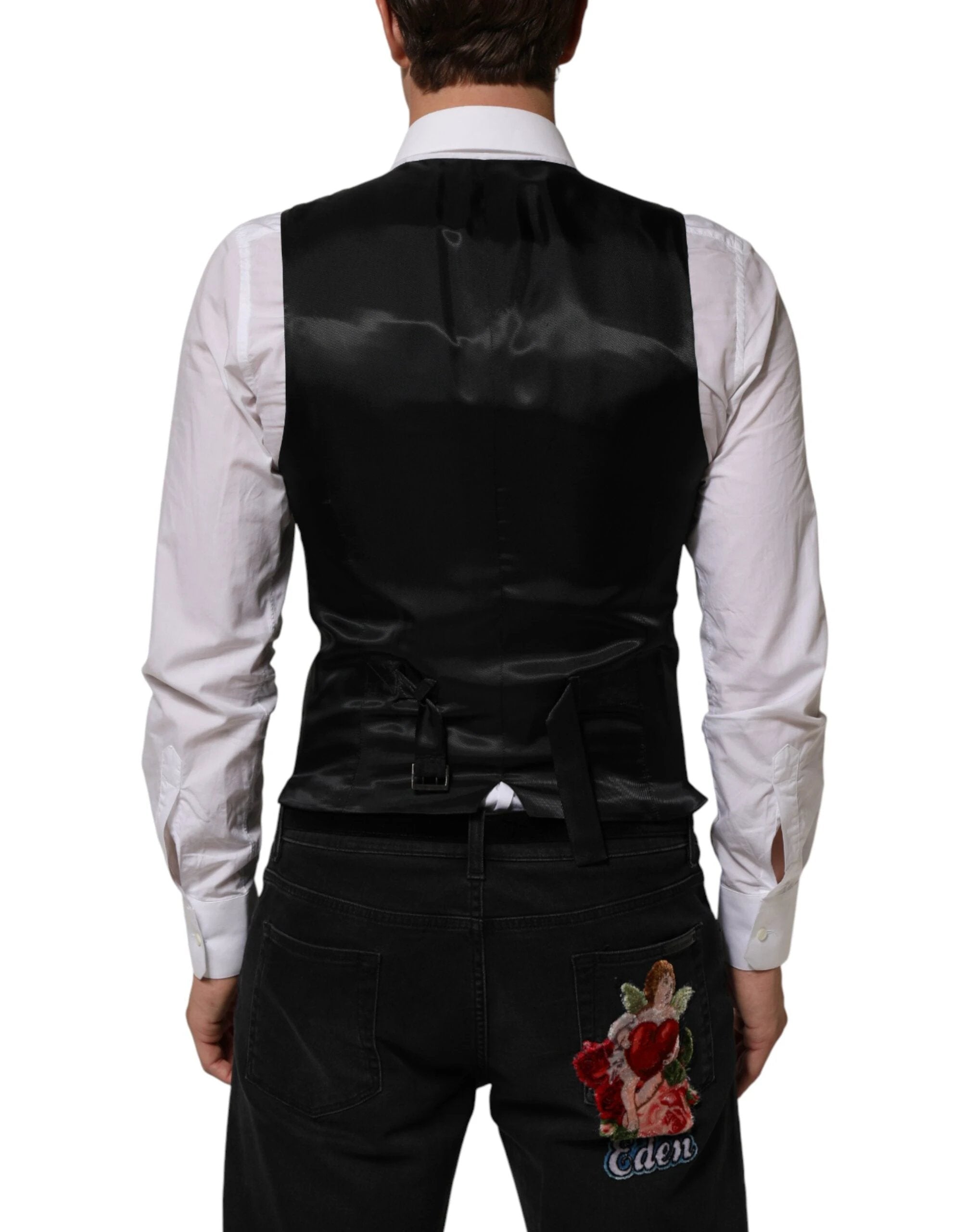 Dolce & Gabbana Black Wool Men Dress Formal Waistcoat Vest by Dolce & Gabbana