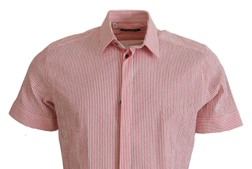 Dolce & Gabbana Red White Striped Cotton Short Sleeve Shirt by Dolce & Gabbana