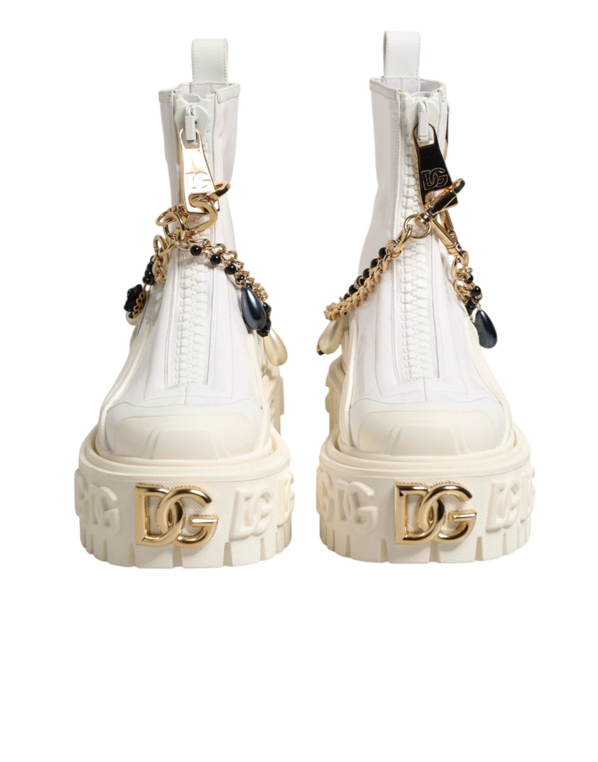 Dolce & Gabbana White Leather Rubber Logo Ankle Boots Shoes by Dolce & Gabbana
