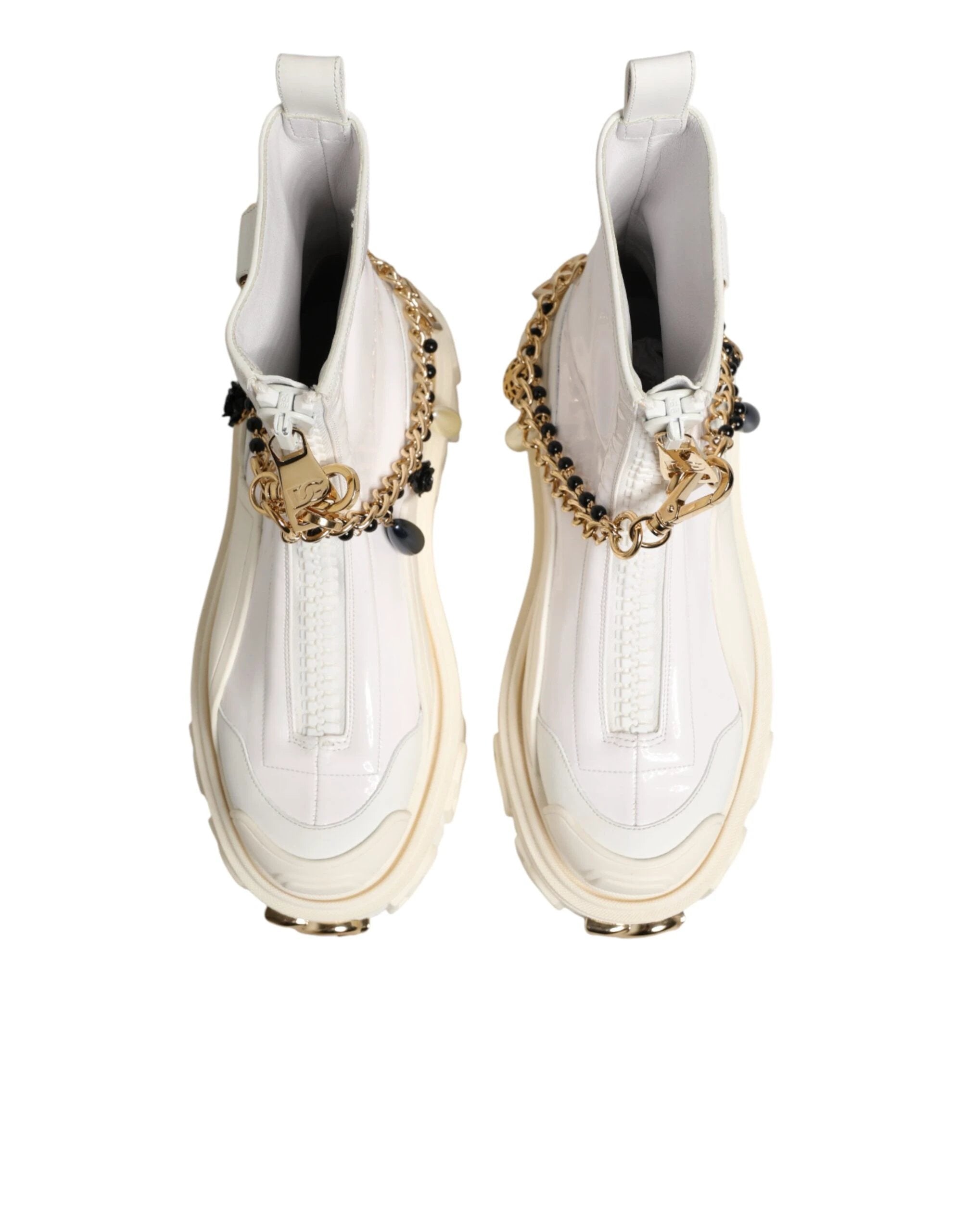 Dolce & Gabbana White Leather Rubber Logo Ankle Boots Shoes by Dolce & Gabbana