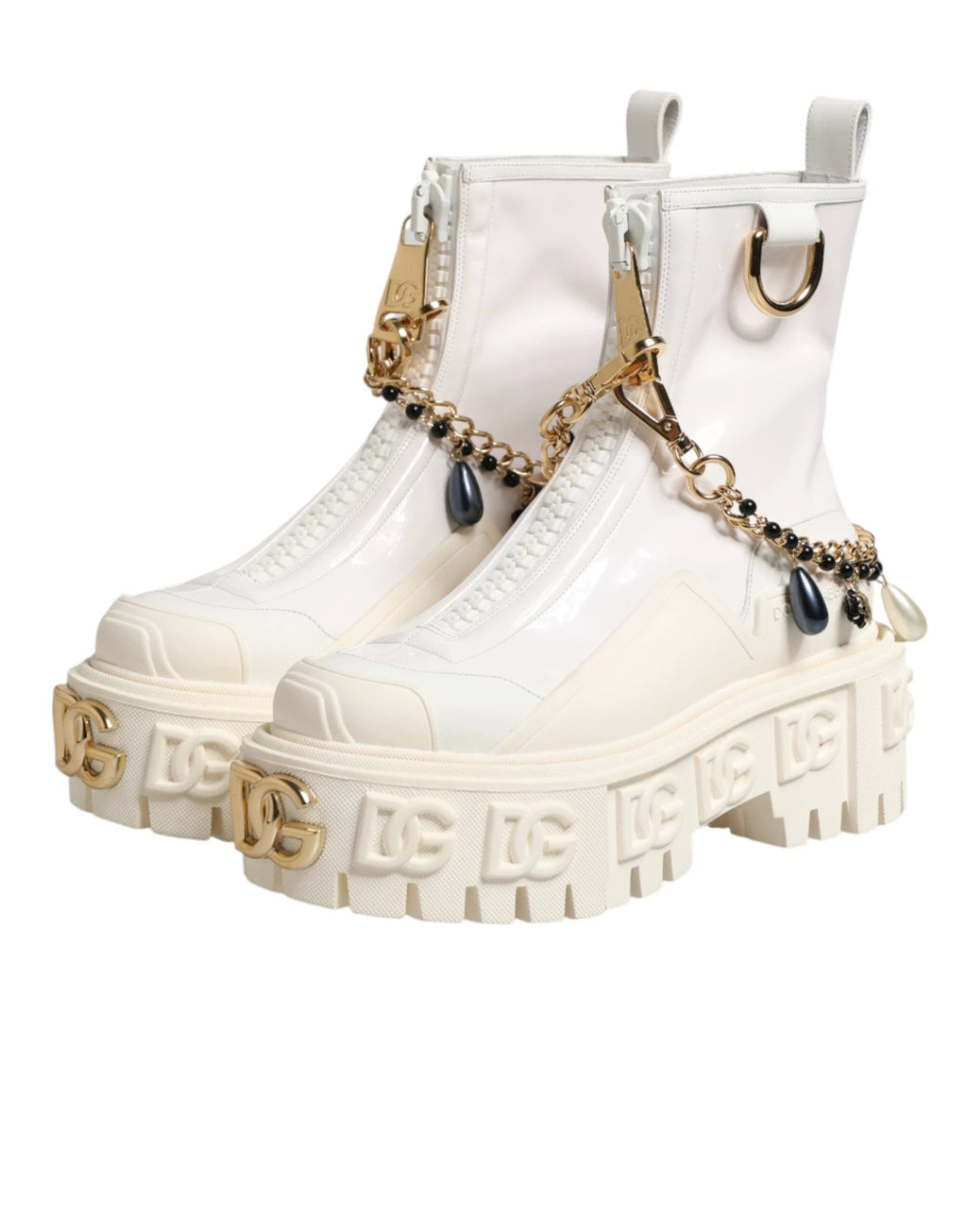 Dolce & Gabbana White Leather Rubber Logo Ankle Boots Shoes by Dolce & Gabbana