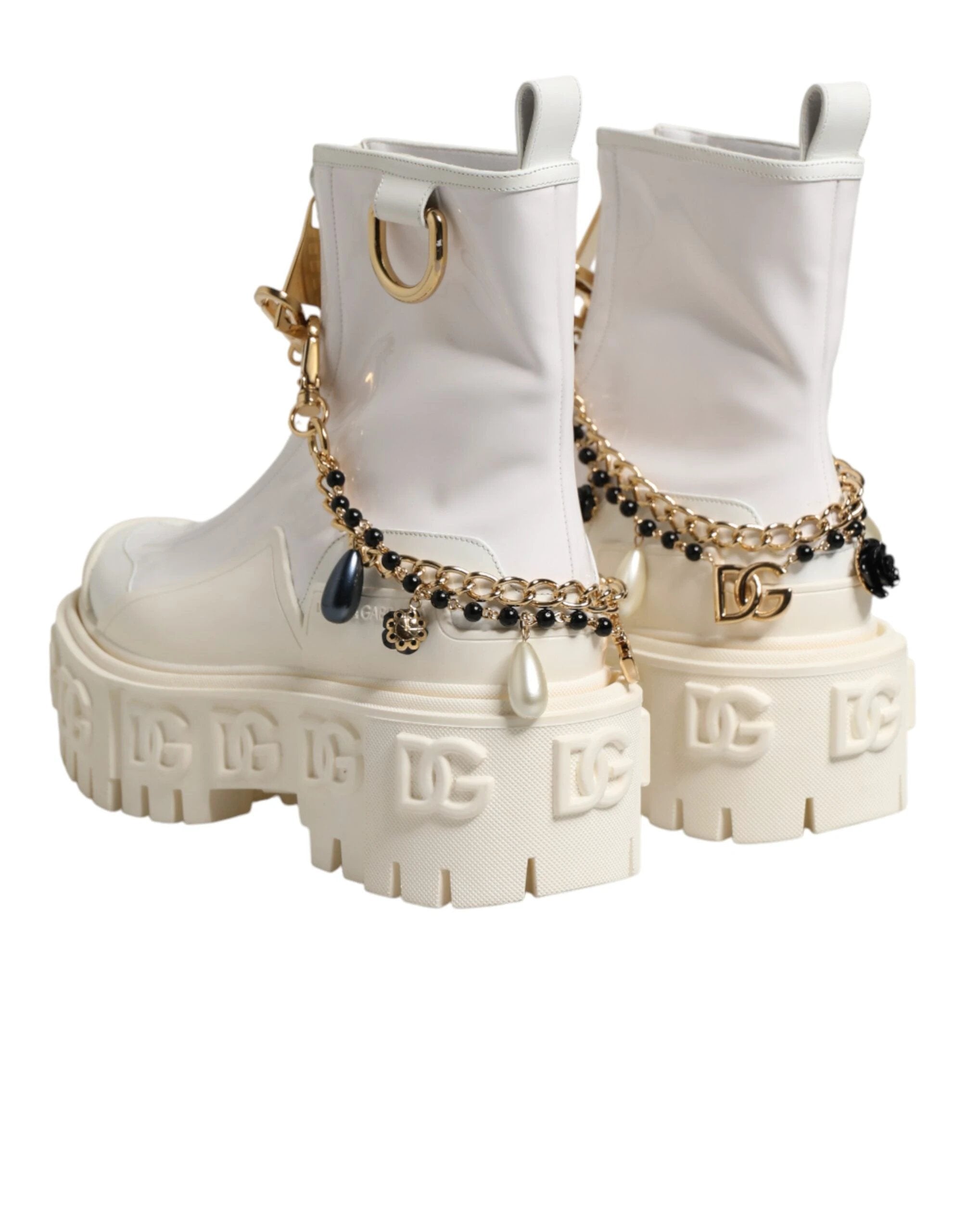 Dolce & Gabbana White Leather Rubber Logo Ankle Boots Shoes by Dolce & Gabbana