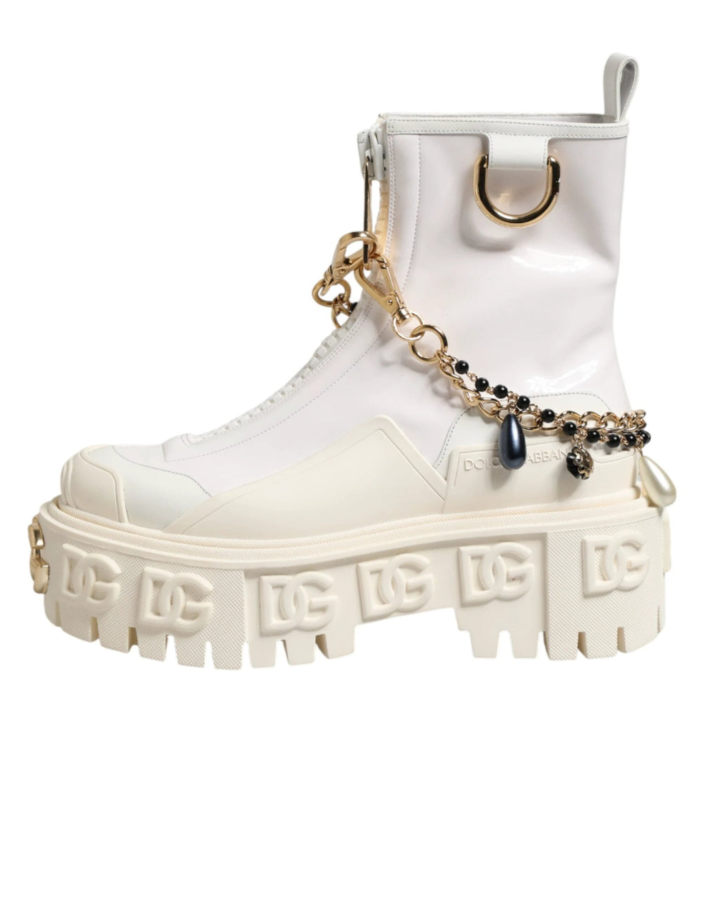 Dolce & Gabbana White Leather Rubber Logo Ankle Boots Shoes by Dolce & Gabbana