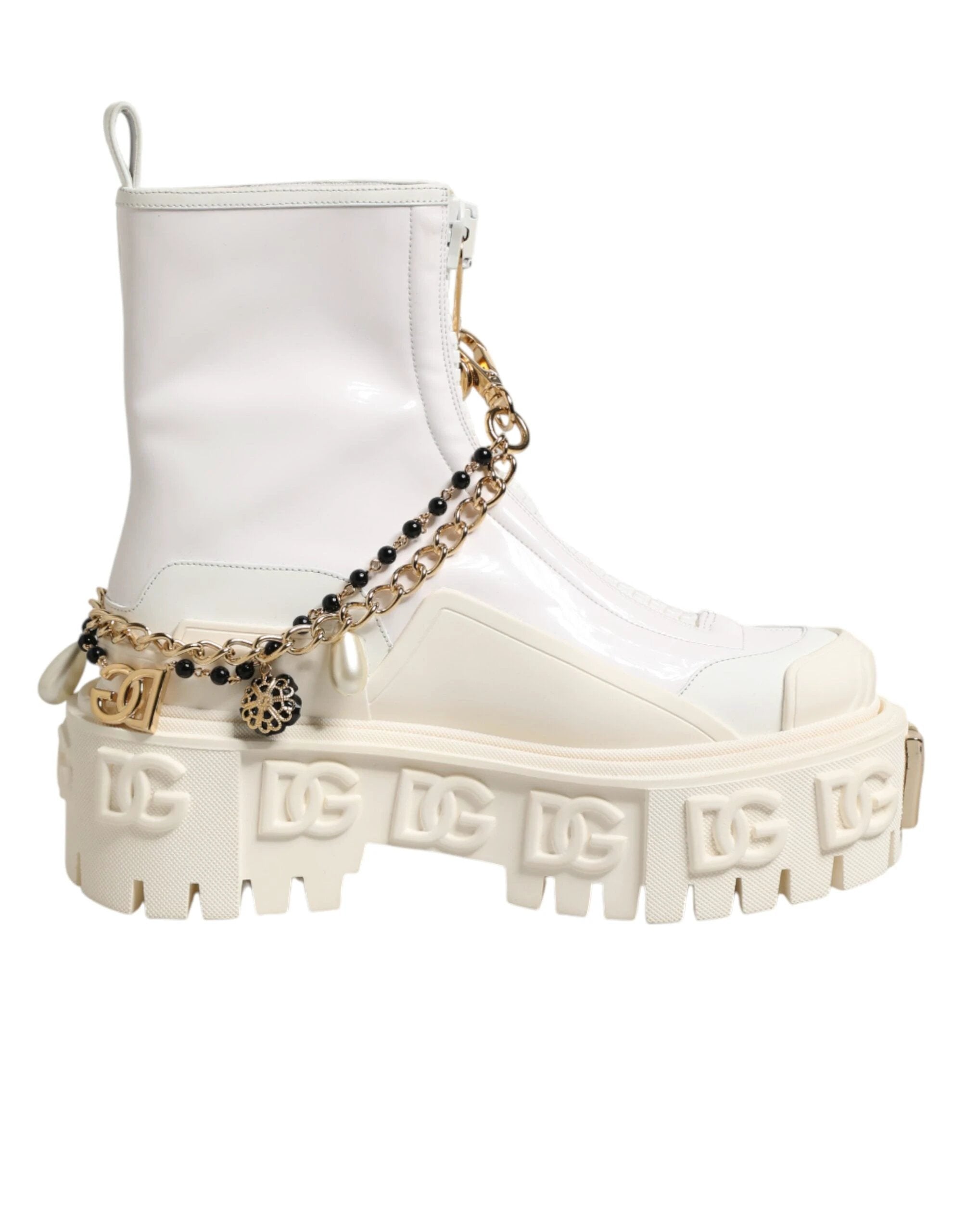 Dolce & Gabbana White Leather Rubber Logo Ankle Boots Shoes by Dolce & Gabbana