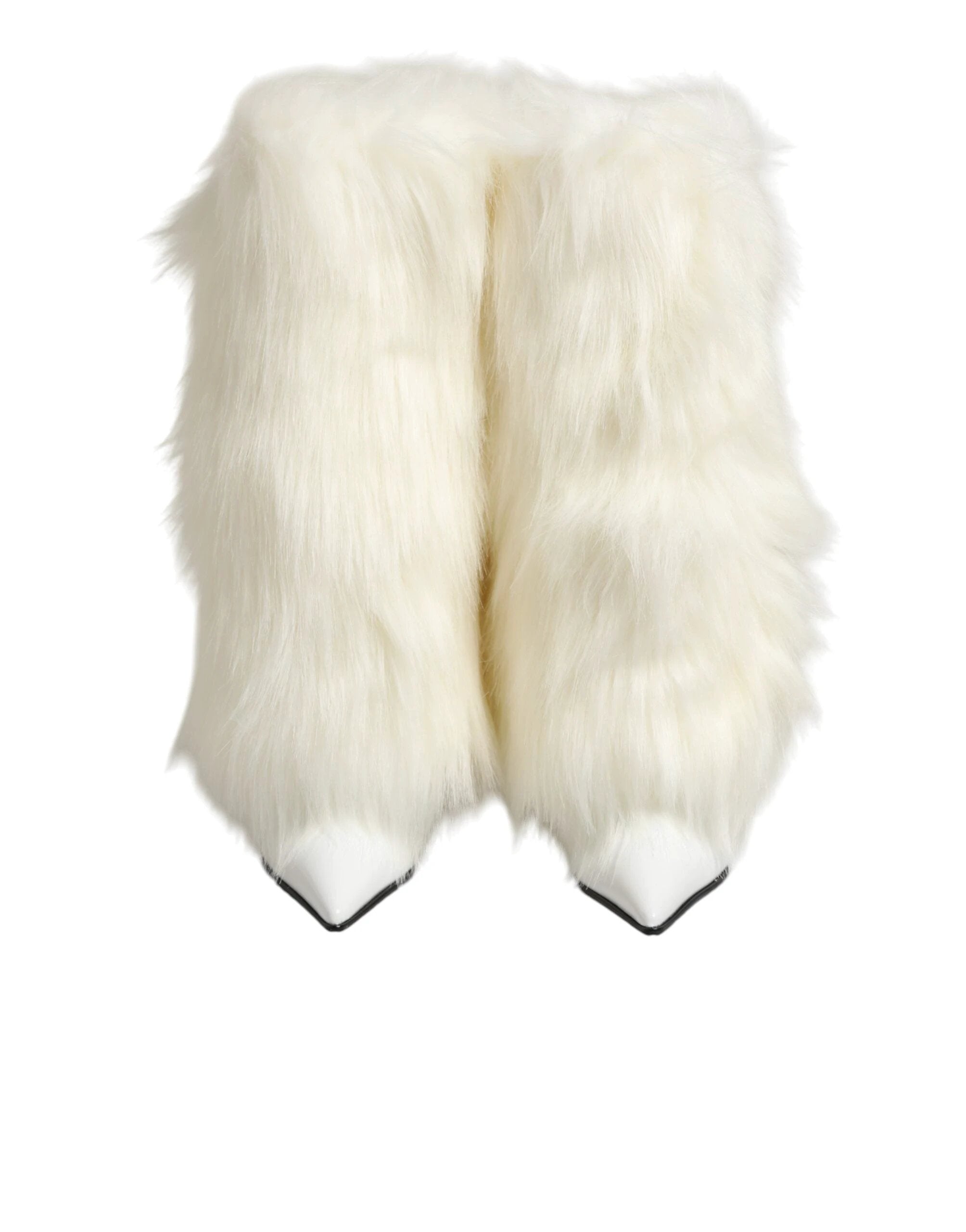 Dolce & Gabbana White Fur Pointed Knee High Stiletto Boots Shoes by Dolce & Gabbana