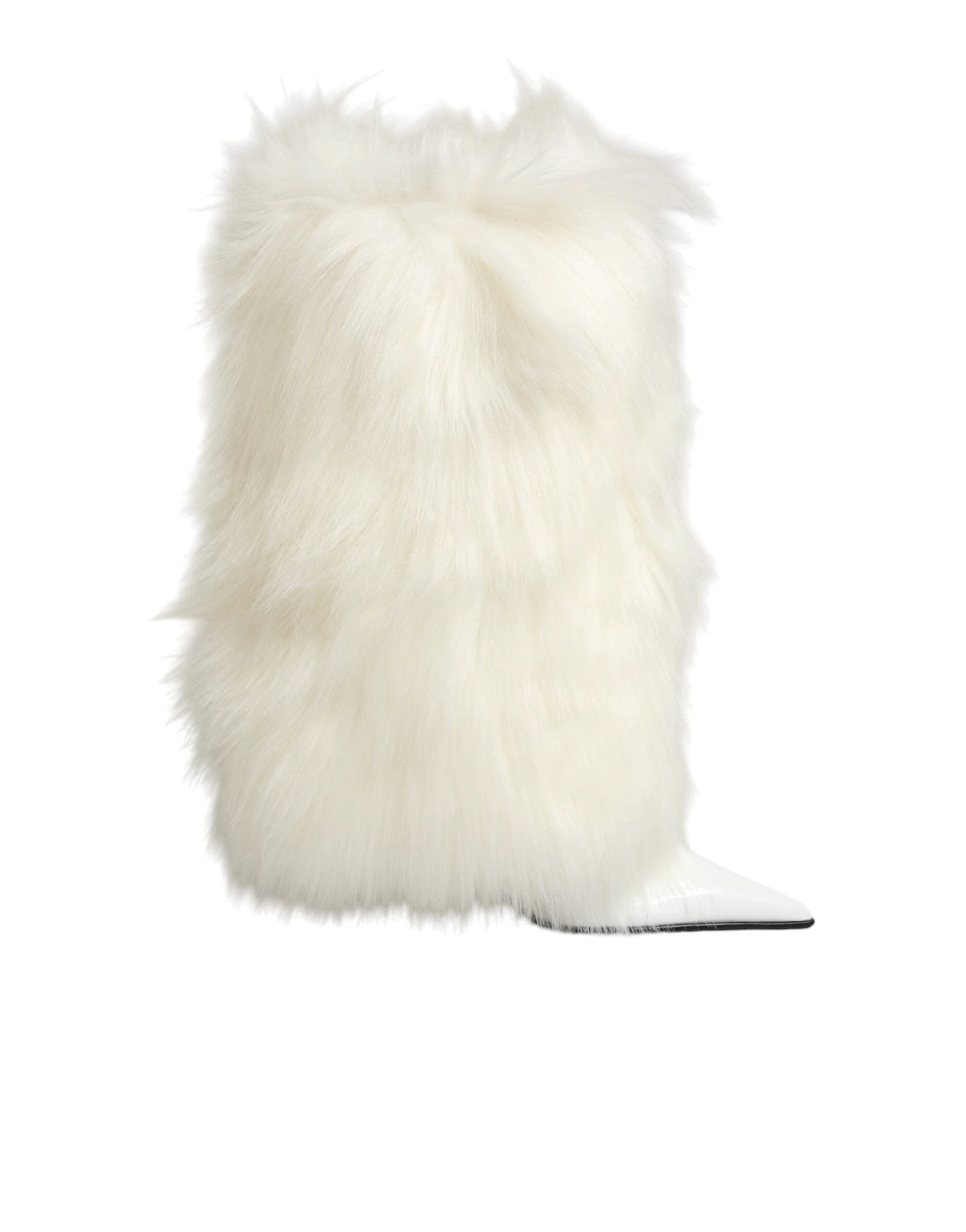 Dolce & Gabbana White Fur Pointed Knee High Stiletto Boots Shoes by Dolce & Gabbana
