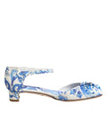 Dolce & Gabbana White Blue Floral Crystal Ankle Straps Shoes by Dolce & Gabbana