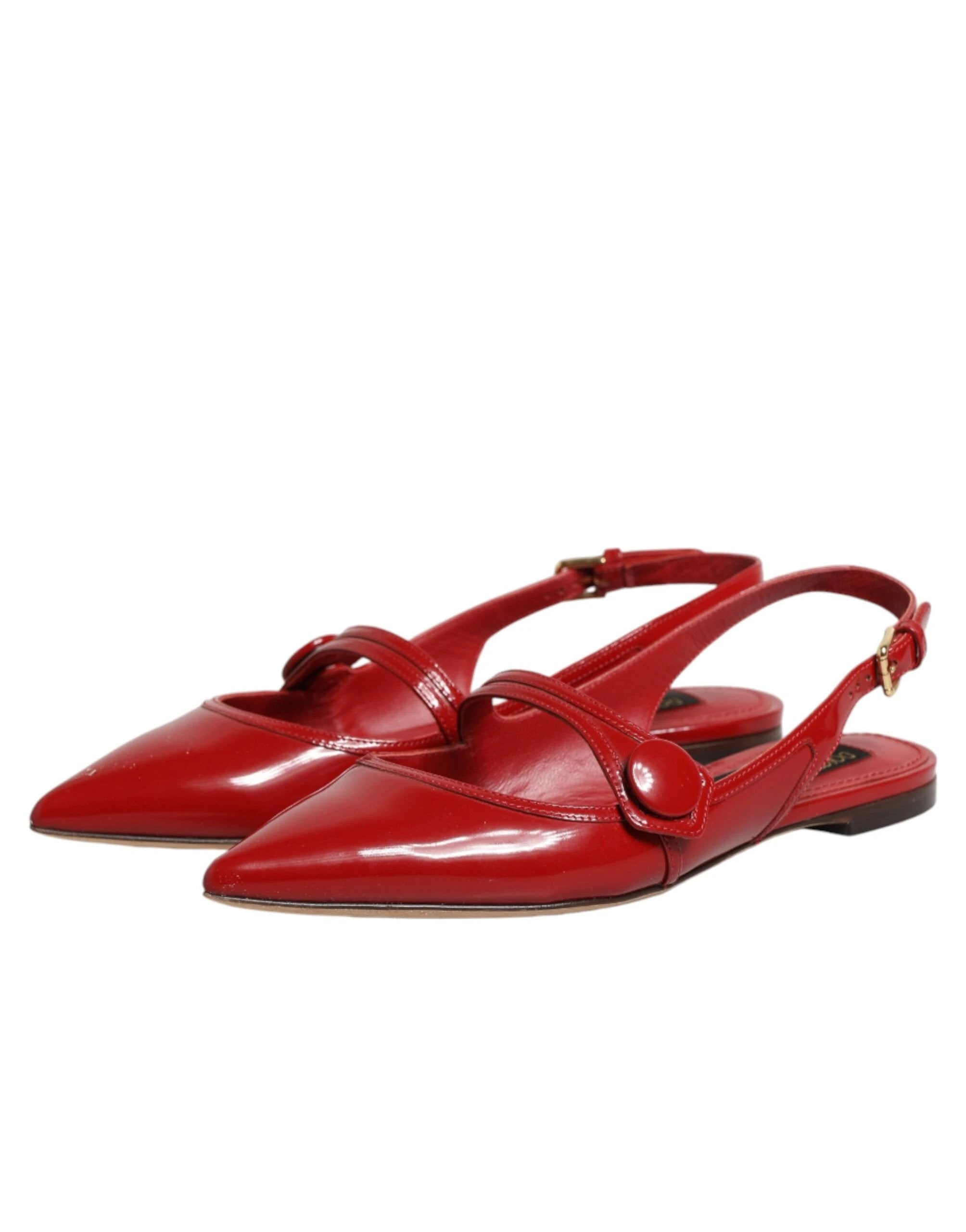 Dolce & Gabbana Red Leather Slingback Flats Sandals Shoes by Dolce & Gabbana