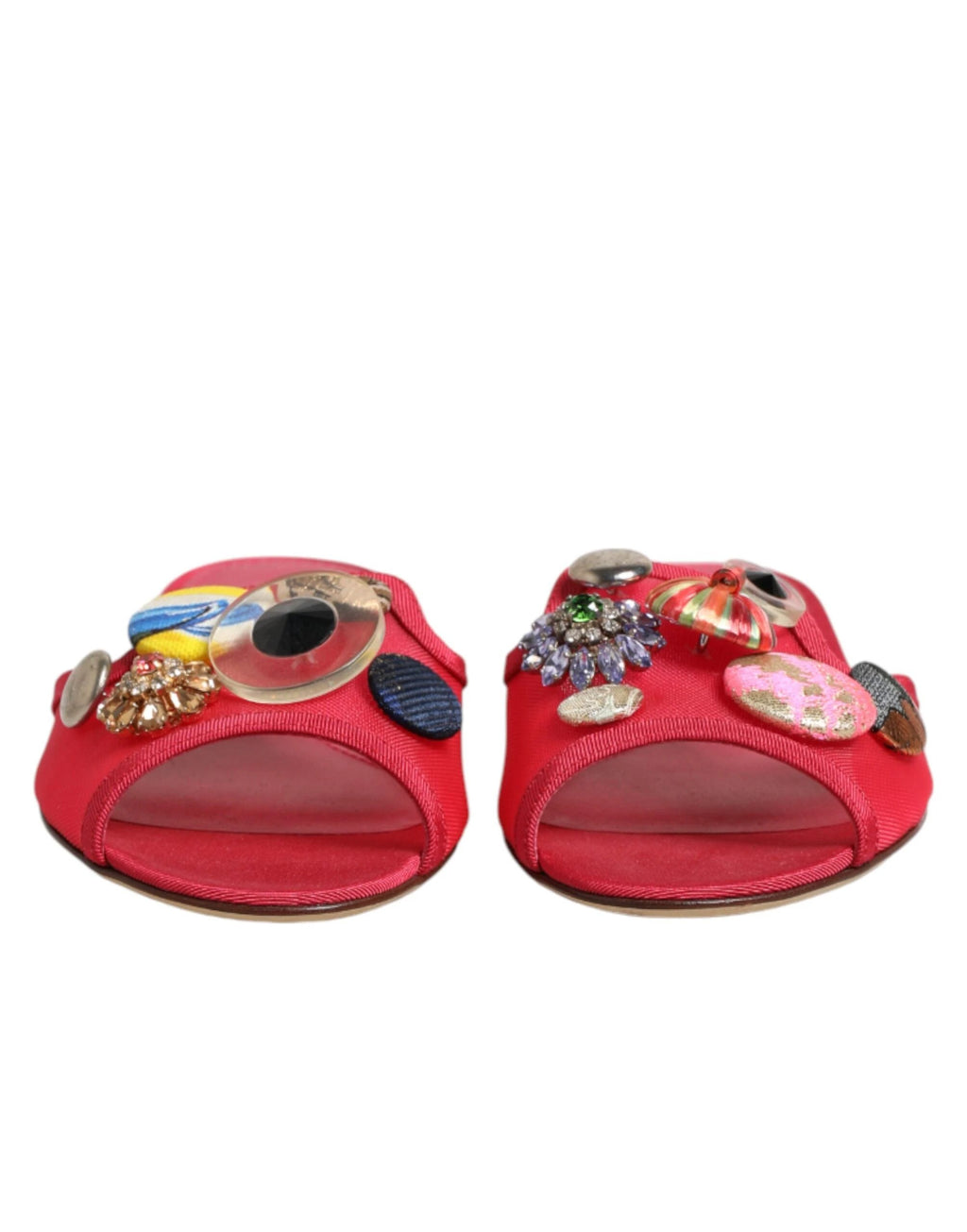 Dolce & Gabbana Red Embellished Flats Slip On Sandals Shoes by Dolce & Gabbana