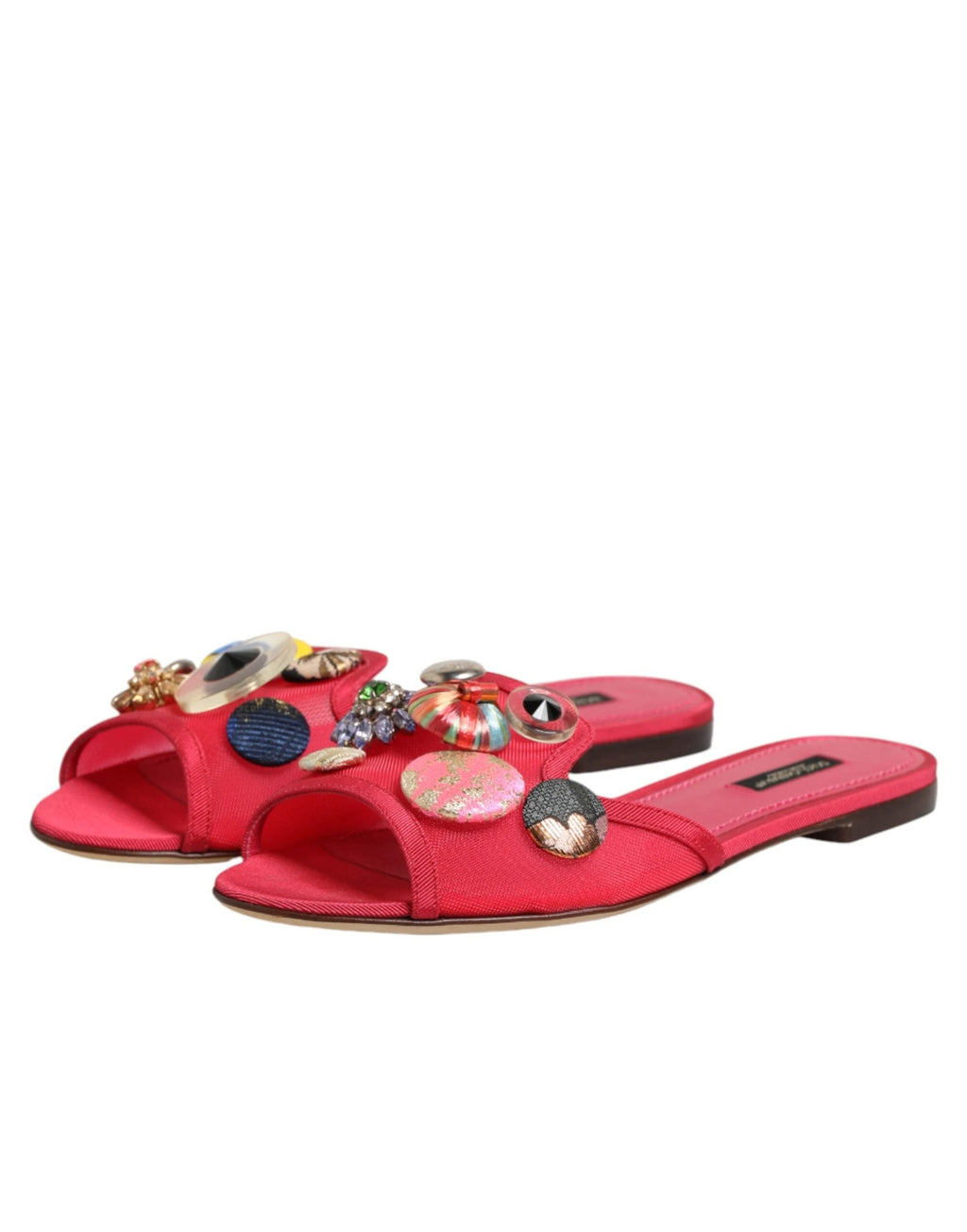 Dolce & Gabbana Red Embellished Flats Slip On Sandals Shoes by Dolce & Gabbana
